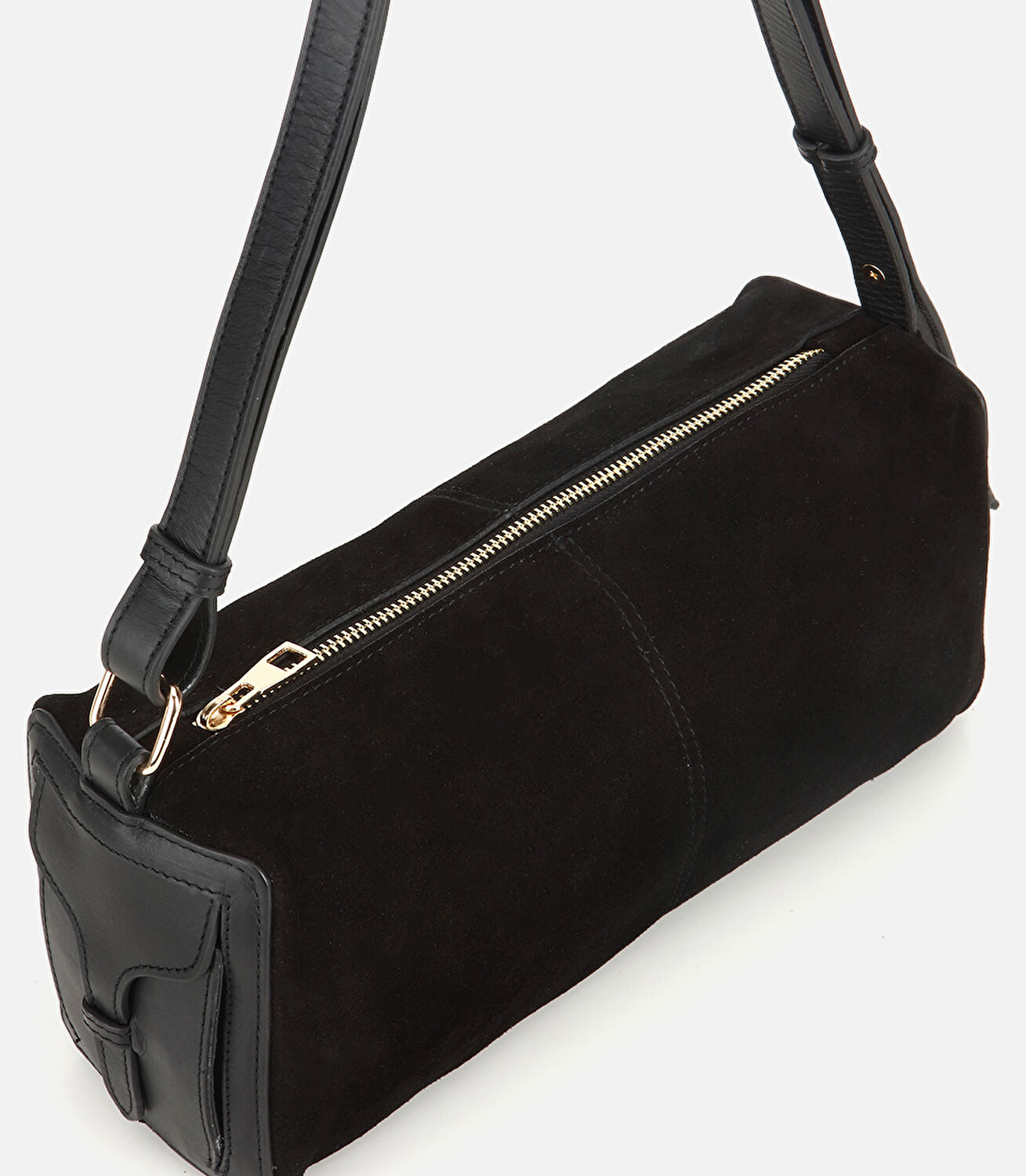 Kadın Süet Deri Siyah Bowling Omuz Çantası