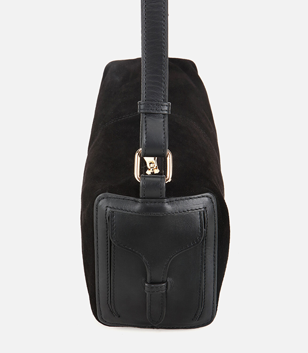 Kadın Süet Deri Siyah Bowling Omuz Çantası