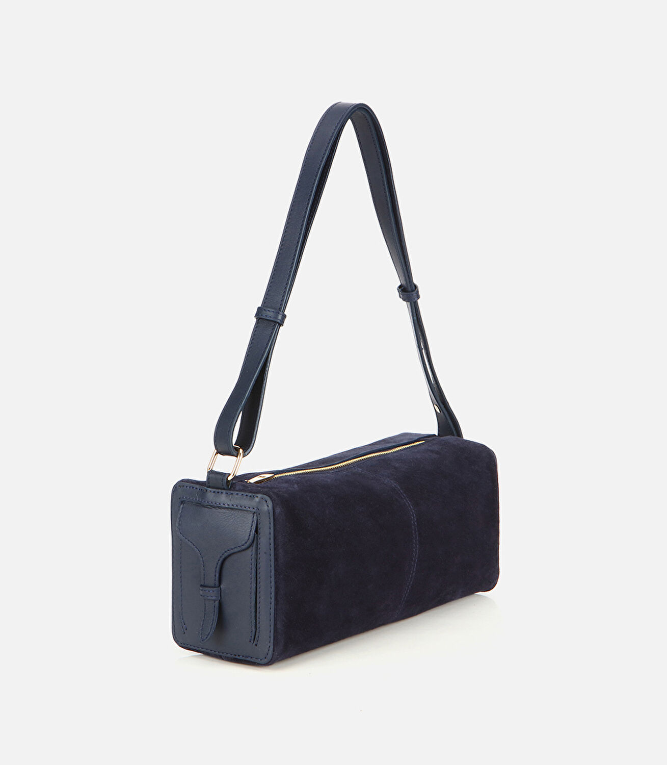 Kadın Süet Deri Lacivert Bowling Omuz Çantası