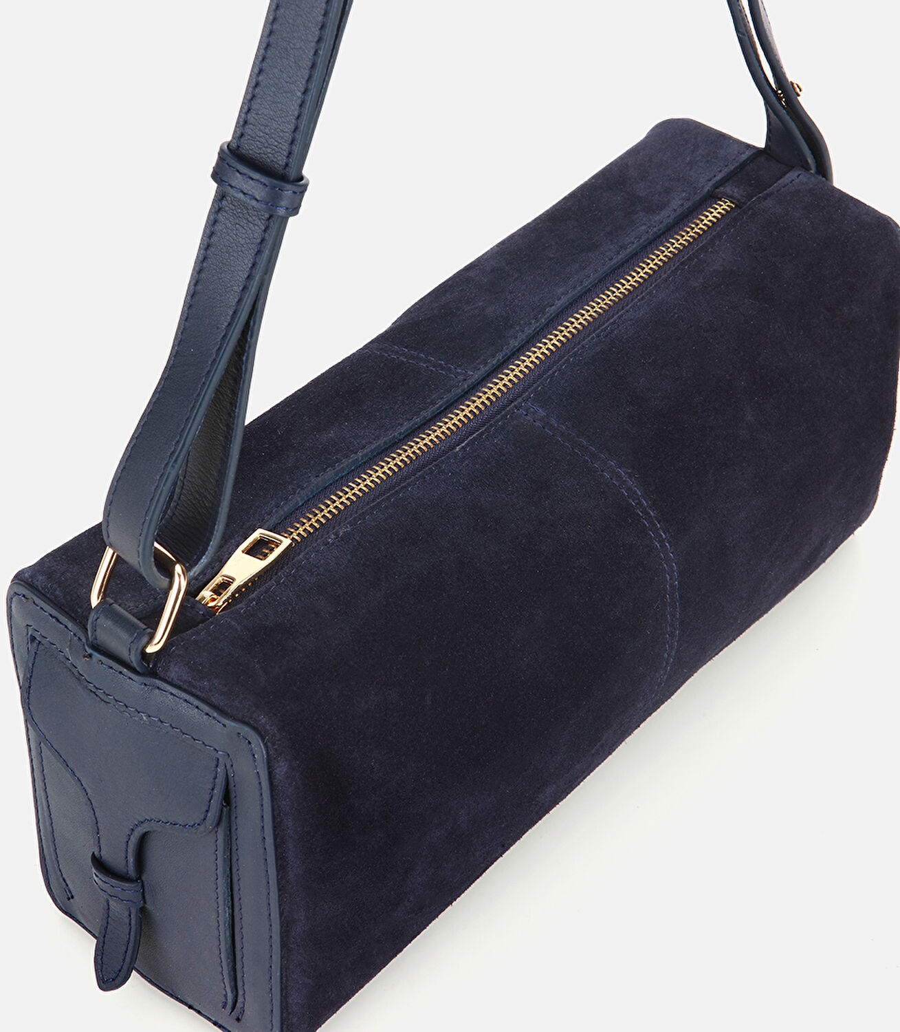 Kadın Süet Deri Lacivert Bowling Omuz Çantası