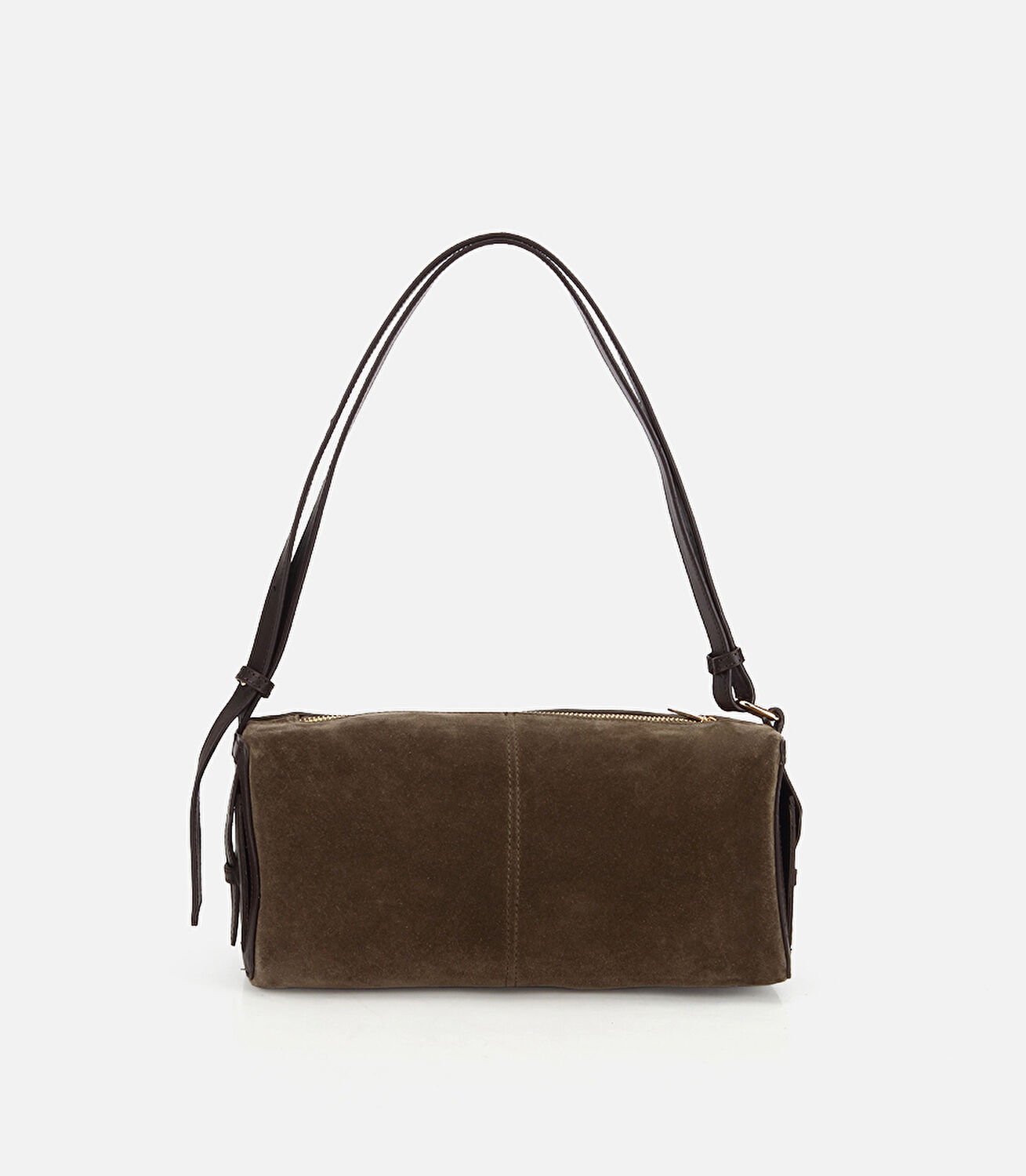 Kadın Süet Deri Haki Bowling Omuz Çantası