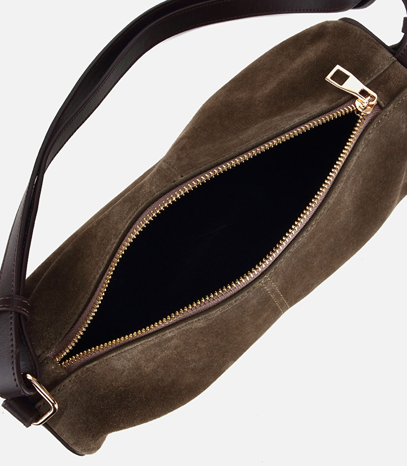 Kadın Süet Deri Haki Bowling Omuz Çantası