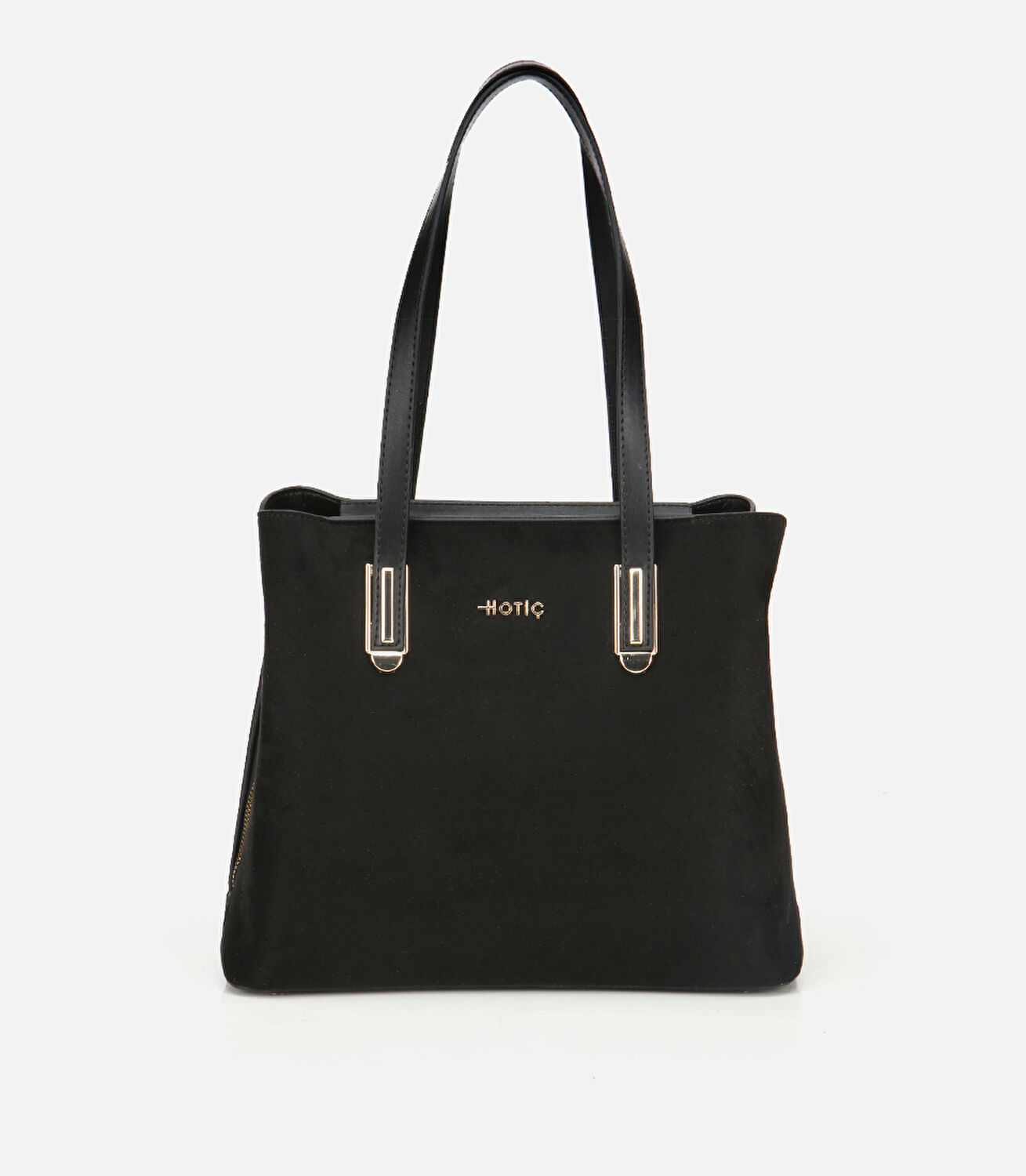 Kadın Süet Siyah Gold Aksesuarlı Omuz Çantası