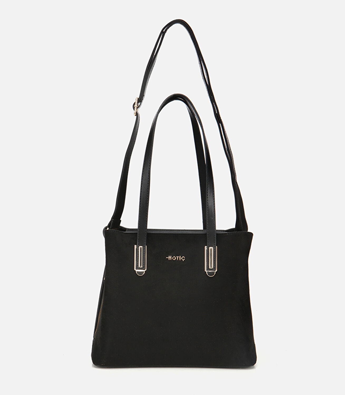 Kadın Süet Siyah Gold Aksesuarlı Omuz Çantası