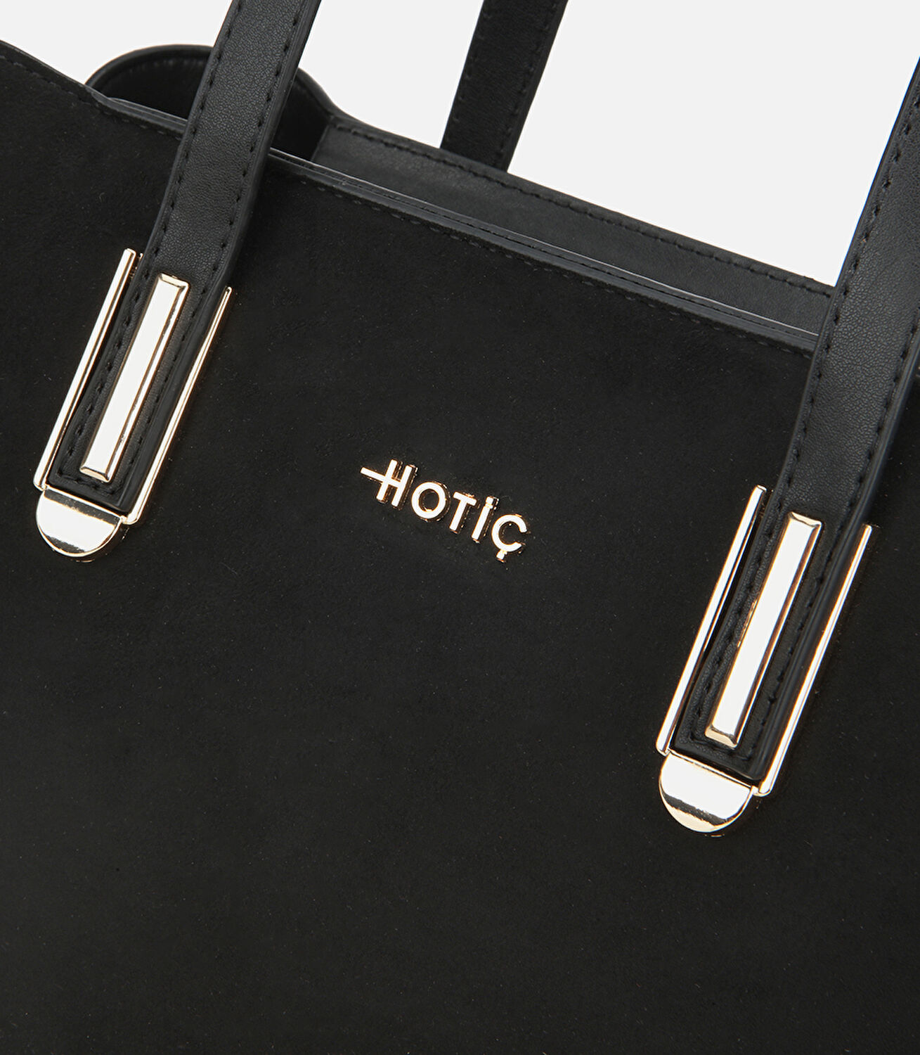 Kadın Süet Siyah Gold Aksesuarlı Omuz Çantası