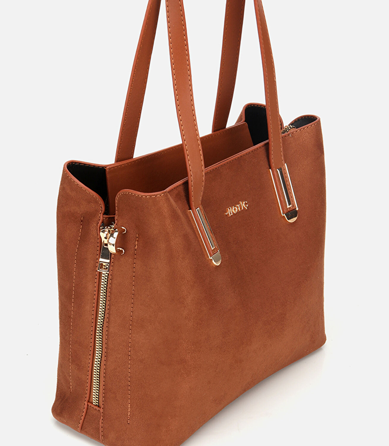 Kadın Süet Taba Gold Aksesuarlı Omuz Çantası