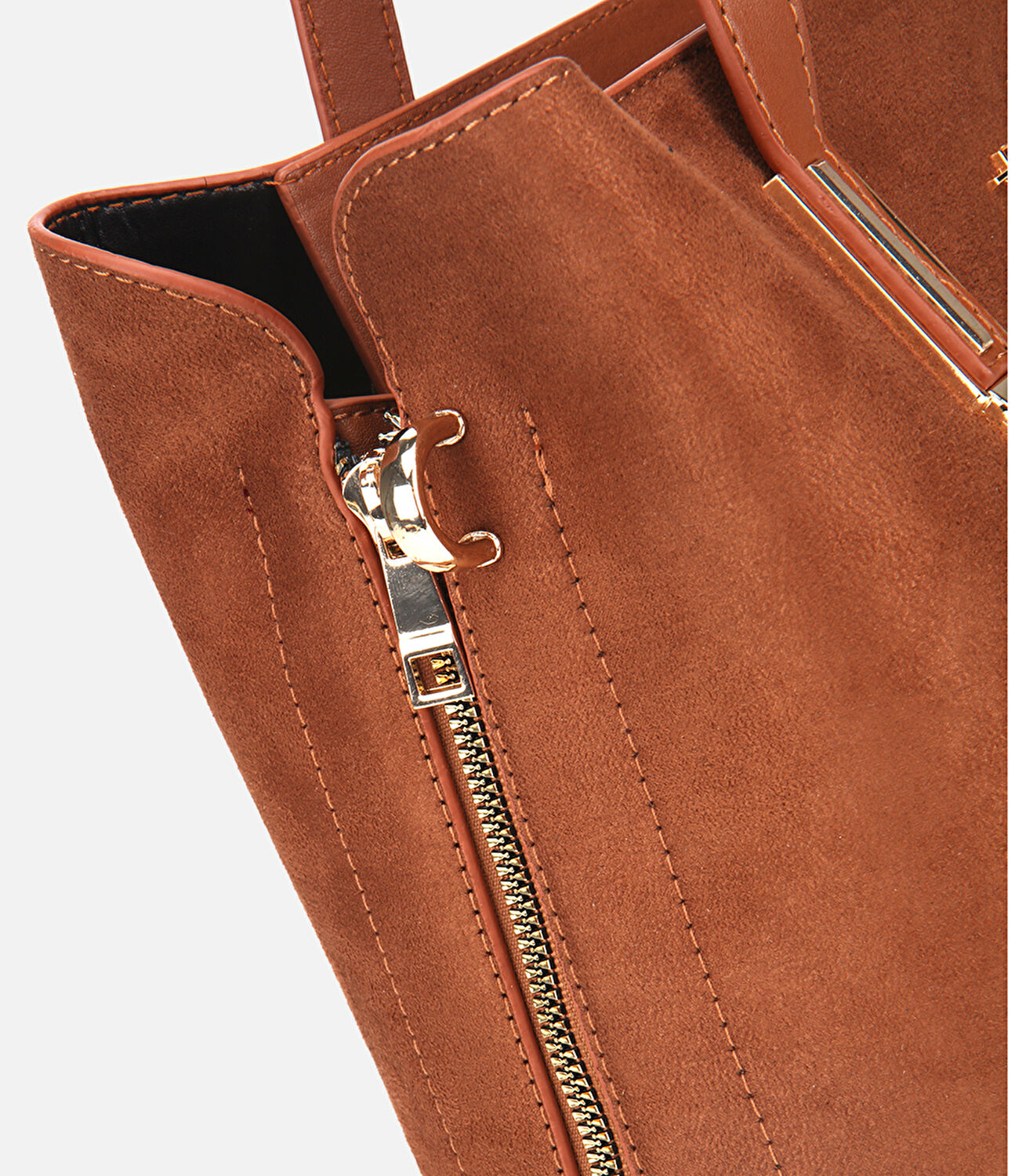 Kadın Süet Taba Gold Aksesuarlı Omuz Çantası