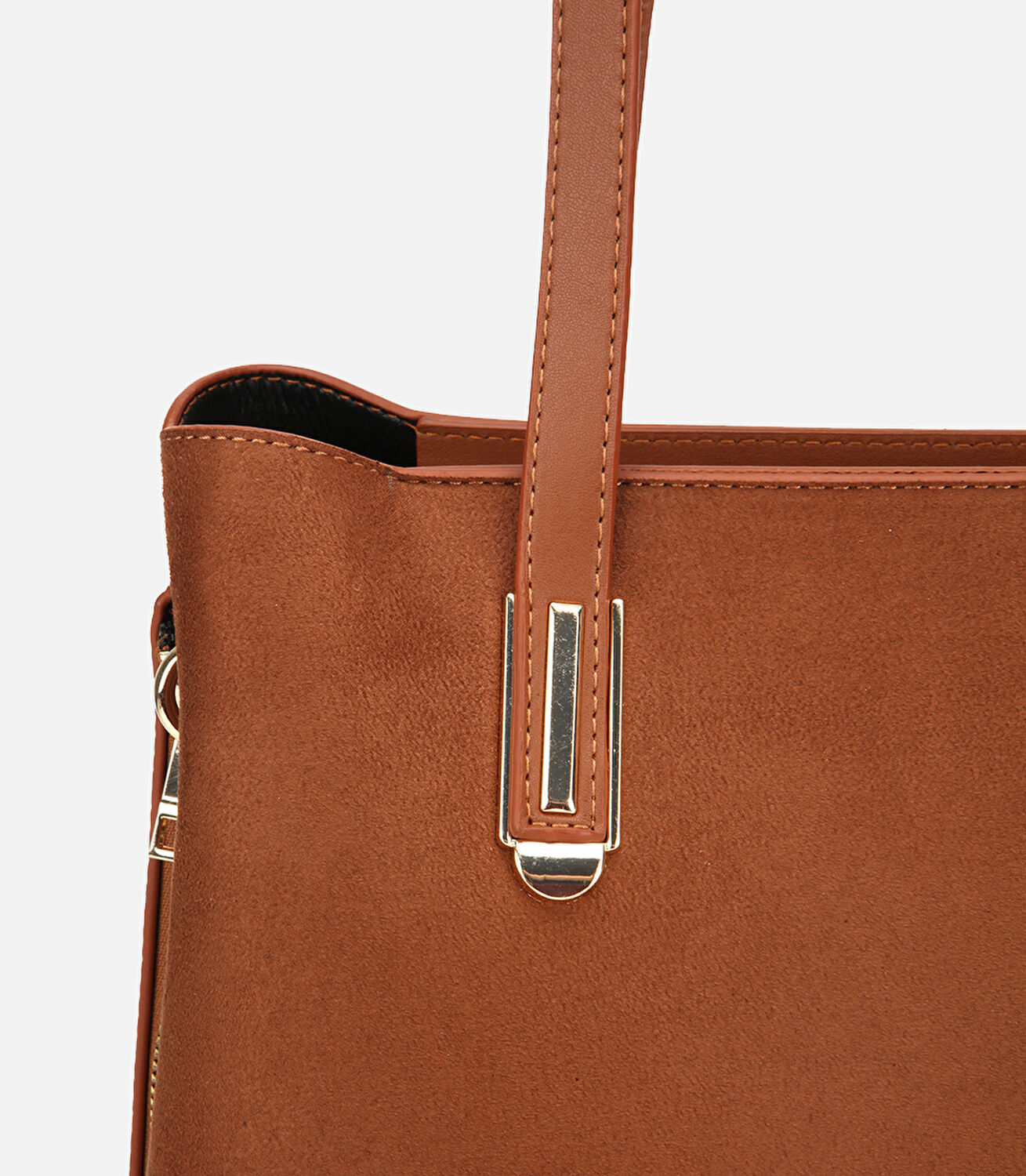 Kadın Süet Taba Gold Aksesuarlı Omuz Çantası