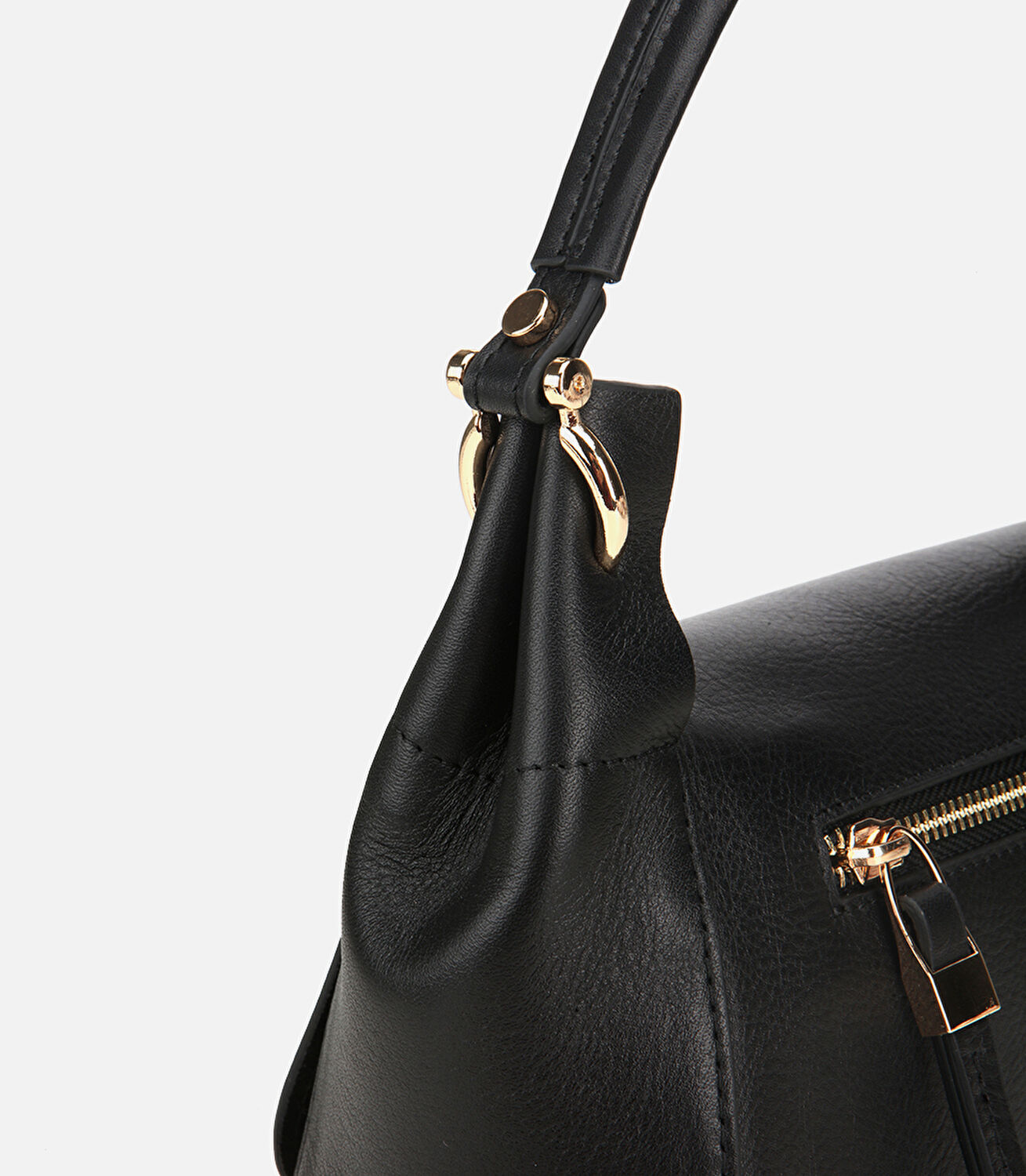 Kadın Deri Siyah Kilit Detaylı Omuz Çantası