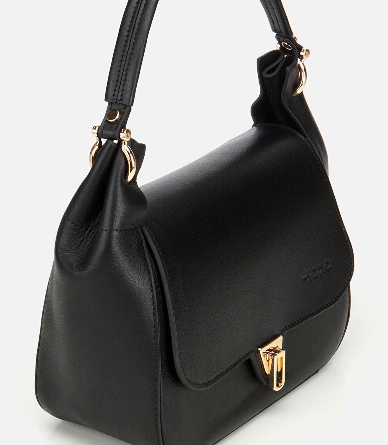 Kadın Deri Siyah Kilit Detaylı Omuz Çantası