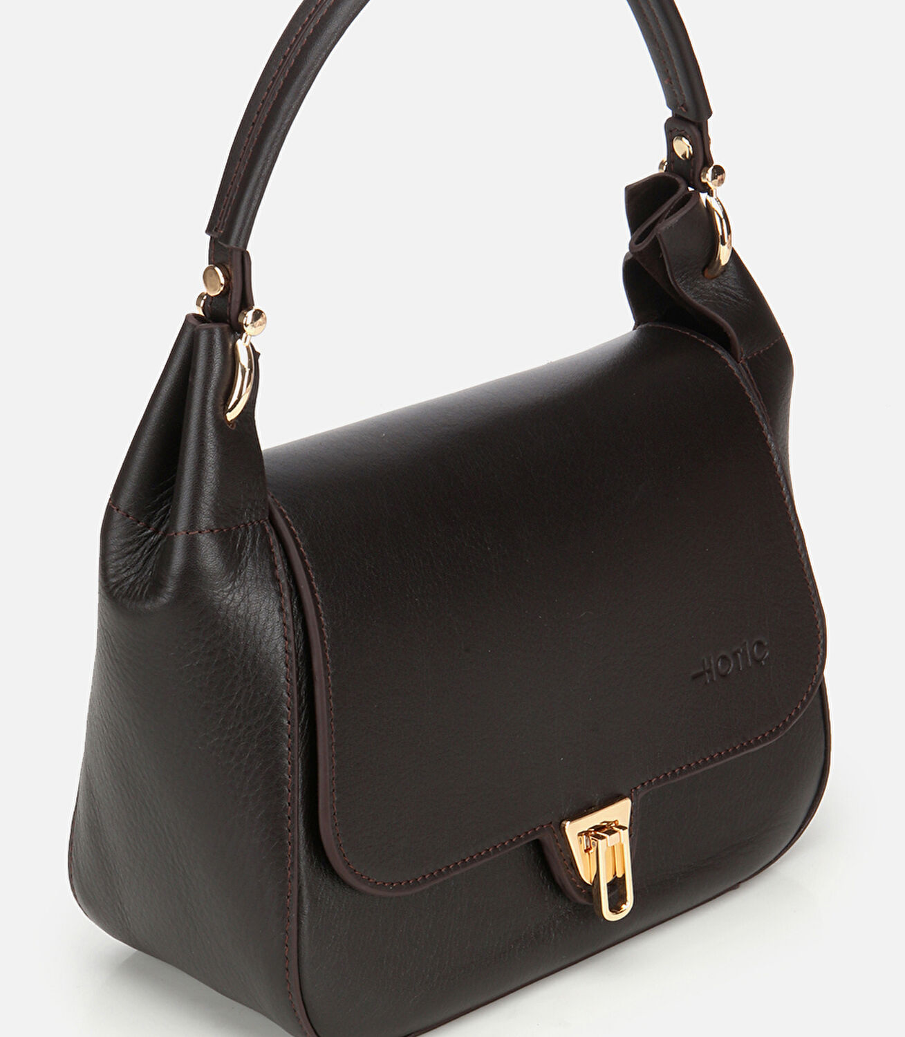 Kadın Deri Kahverengi Kilit Detaylı Omuz Çantası