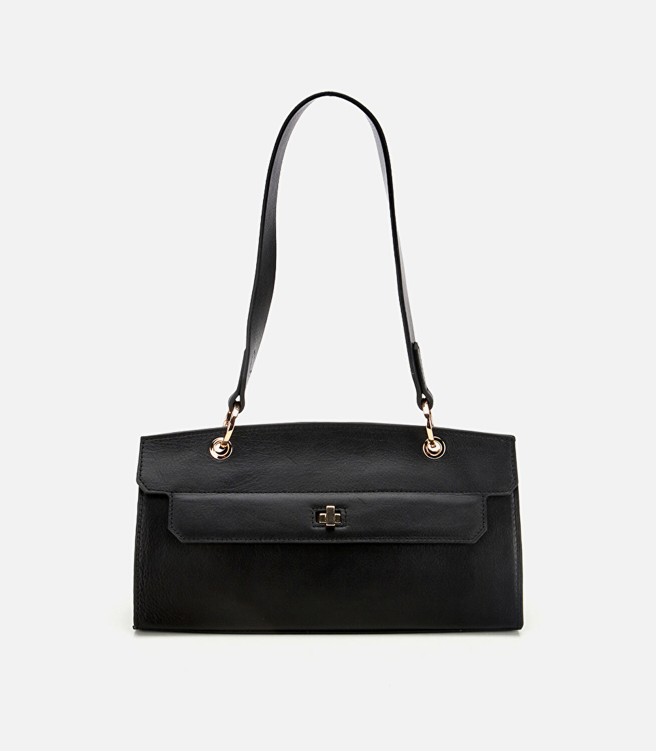 Kadın Deri Siyah Kilit Detaylı Omuz Çantası