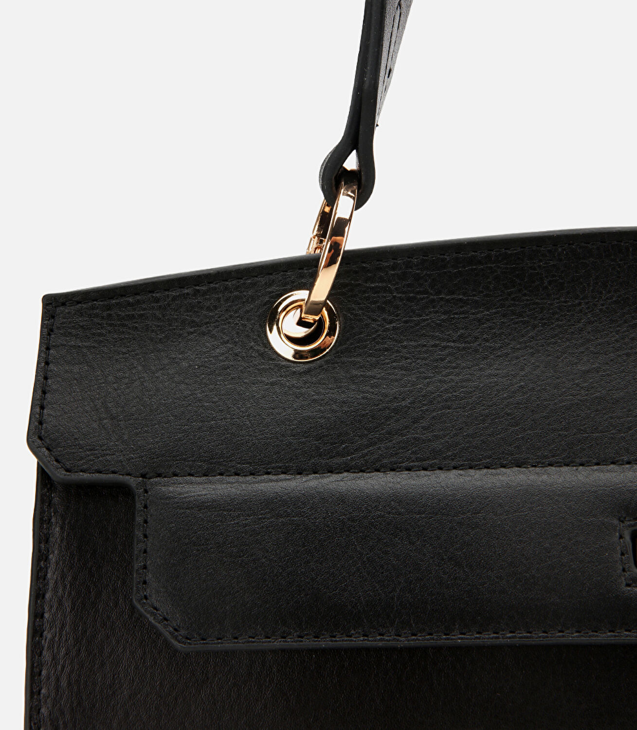 Kadın Deri Siyah Kilit Detaylı Omuz Çantası