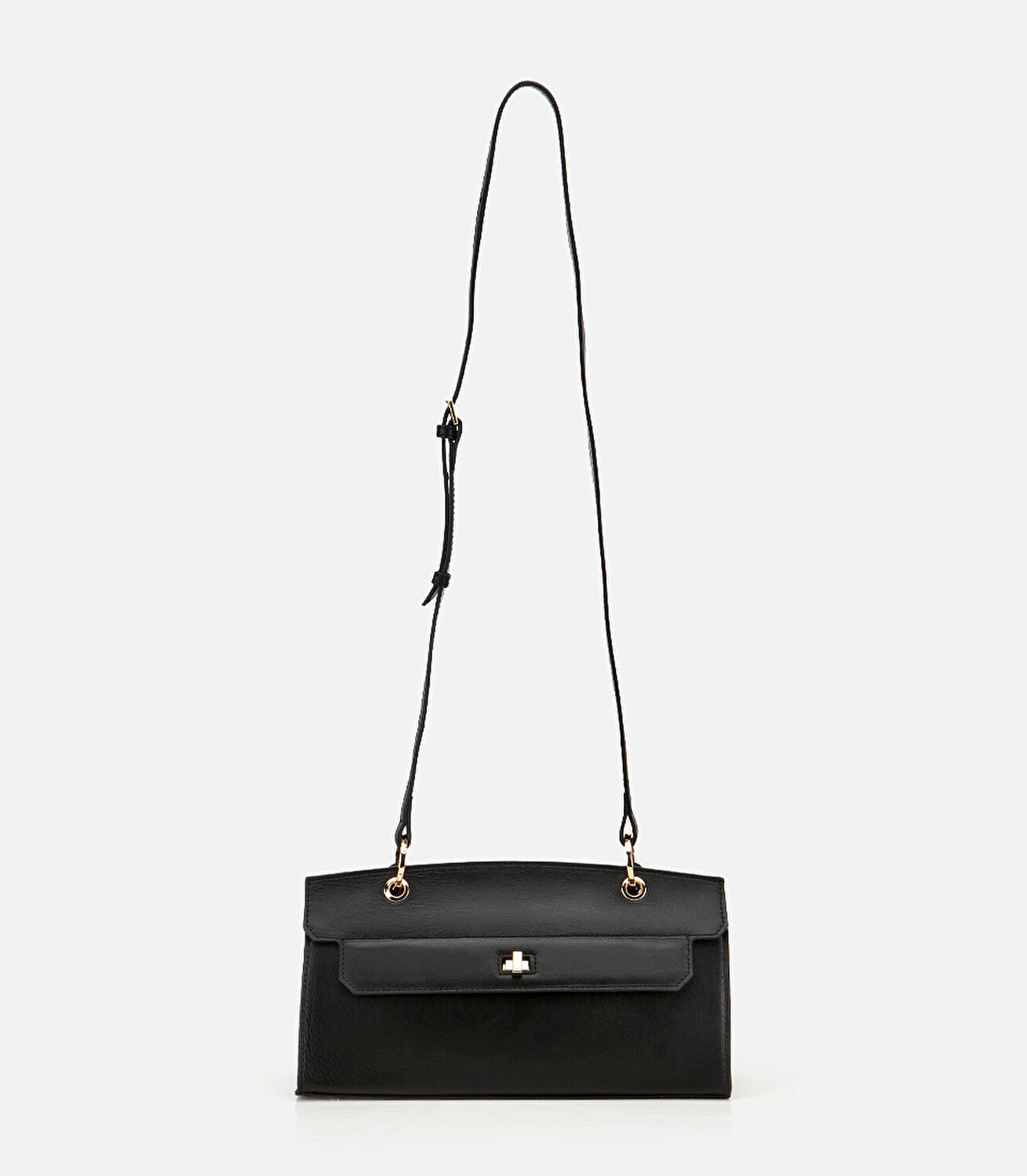 Kadın Deri Siyah Kilit Detaylı Omuz Çantası