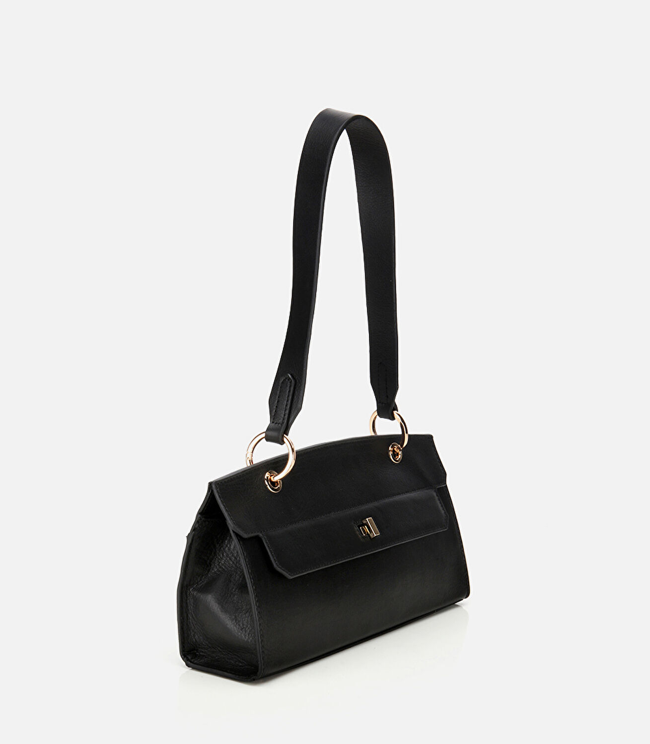 Kadın Deri Siyah Kilit Detaylı Omuz Çantası