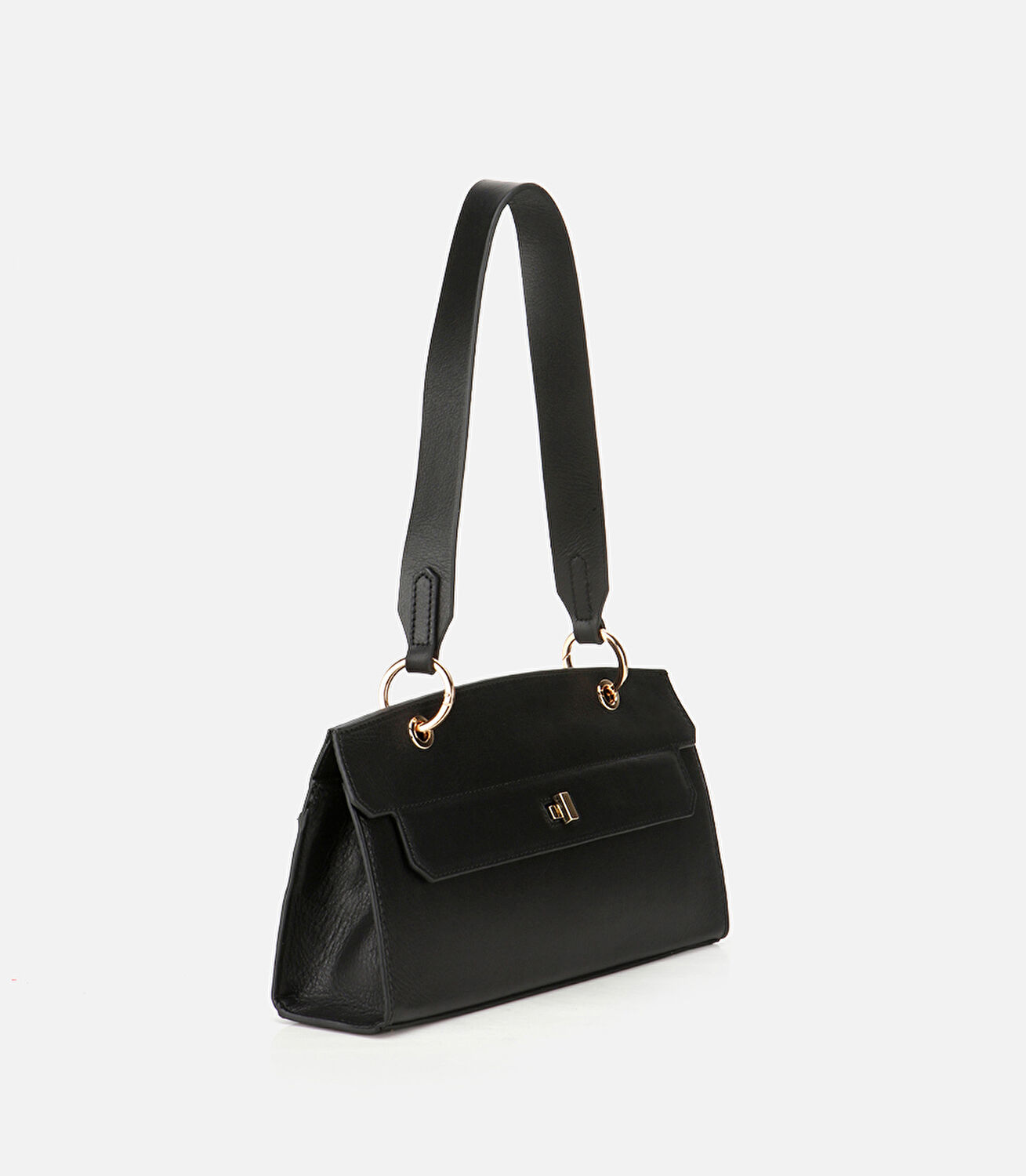 Kadın Deri Siyah Kilit Detaylı Omuz Çantası