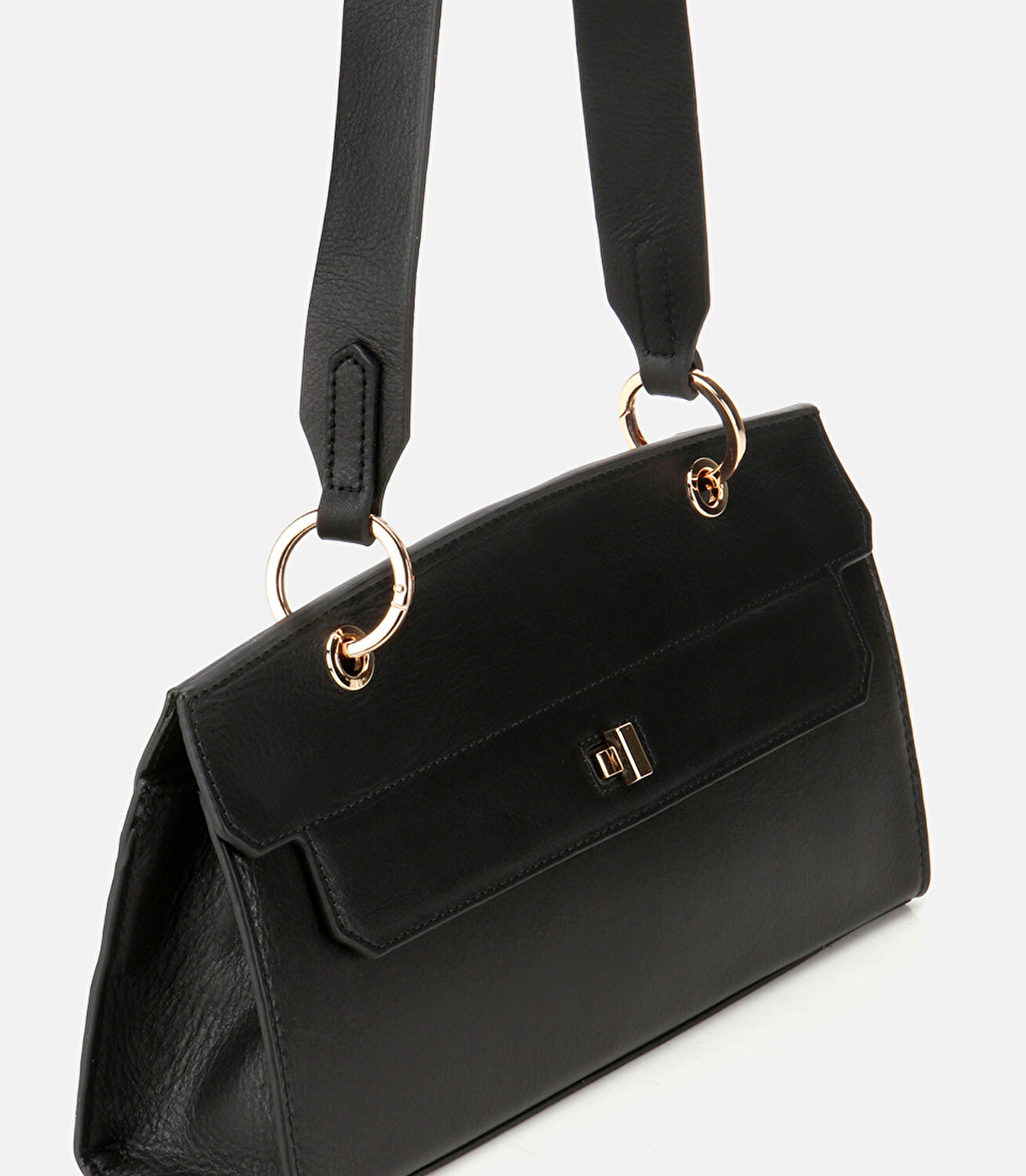 Kadın Deri Siyah Kilit Detaylı Omuz Çantası