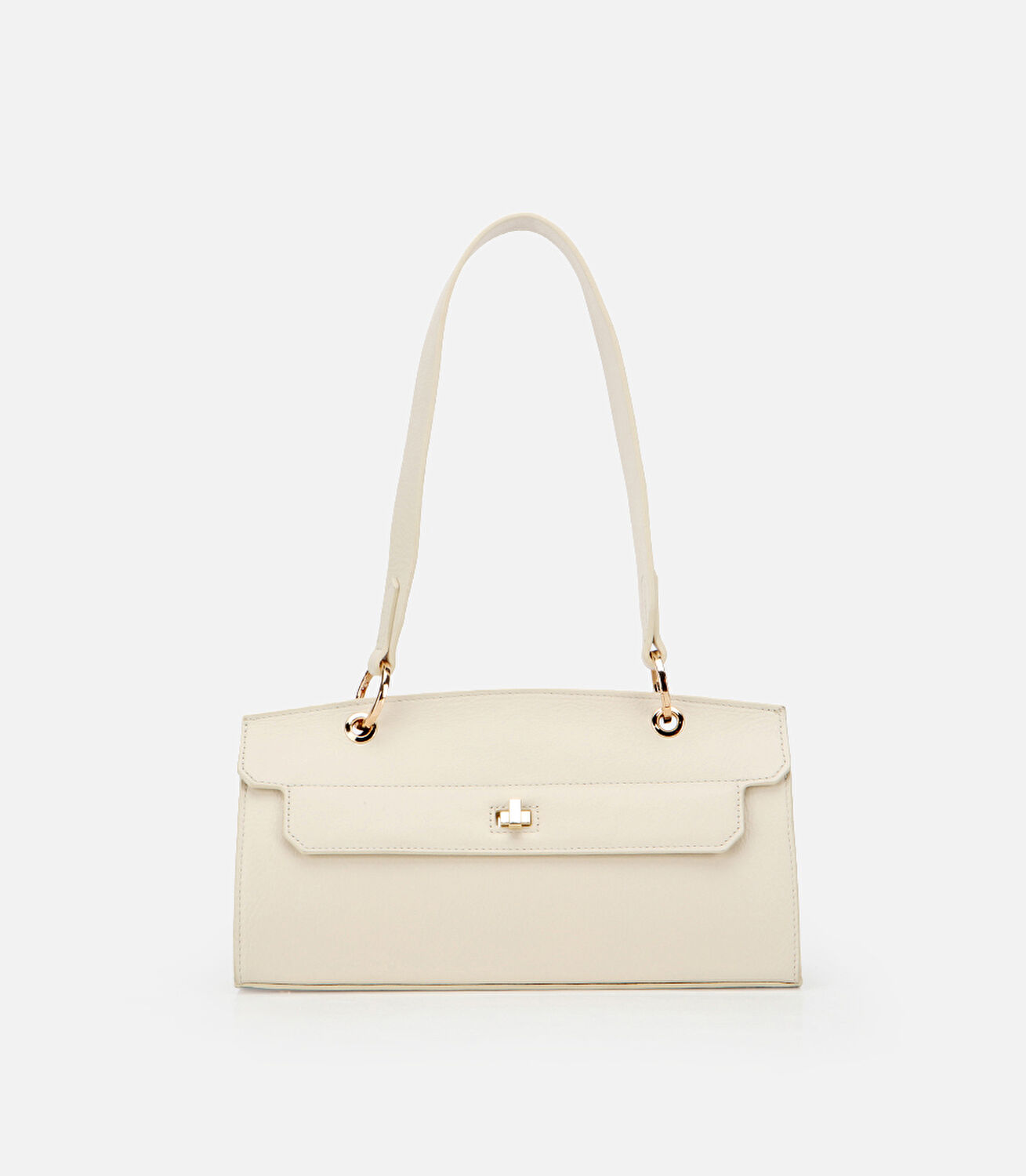 Kadın Deri Ekru Kilit Detaylı Omuz Çantası