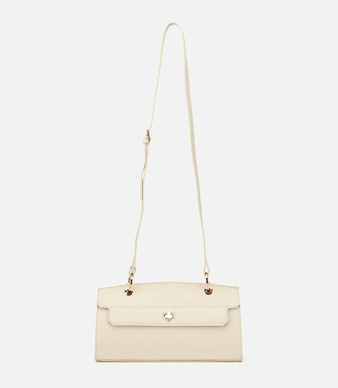 Kadın Deri Ekru Kilit Detaylı Omuz Çantası