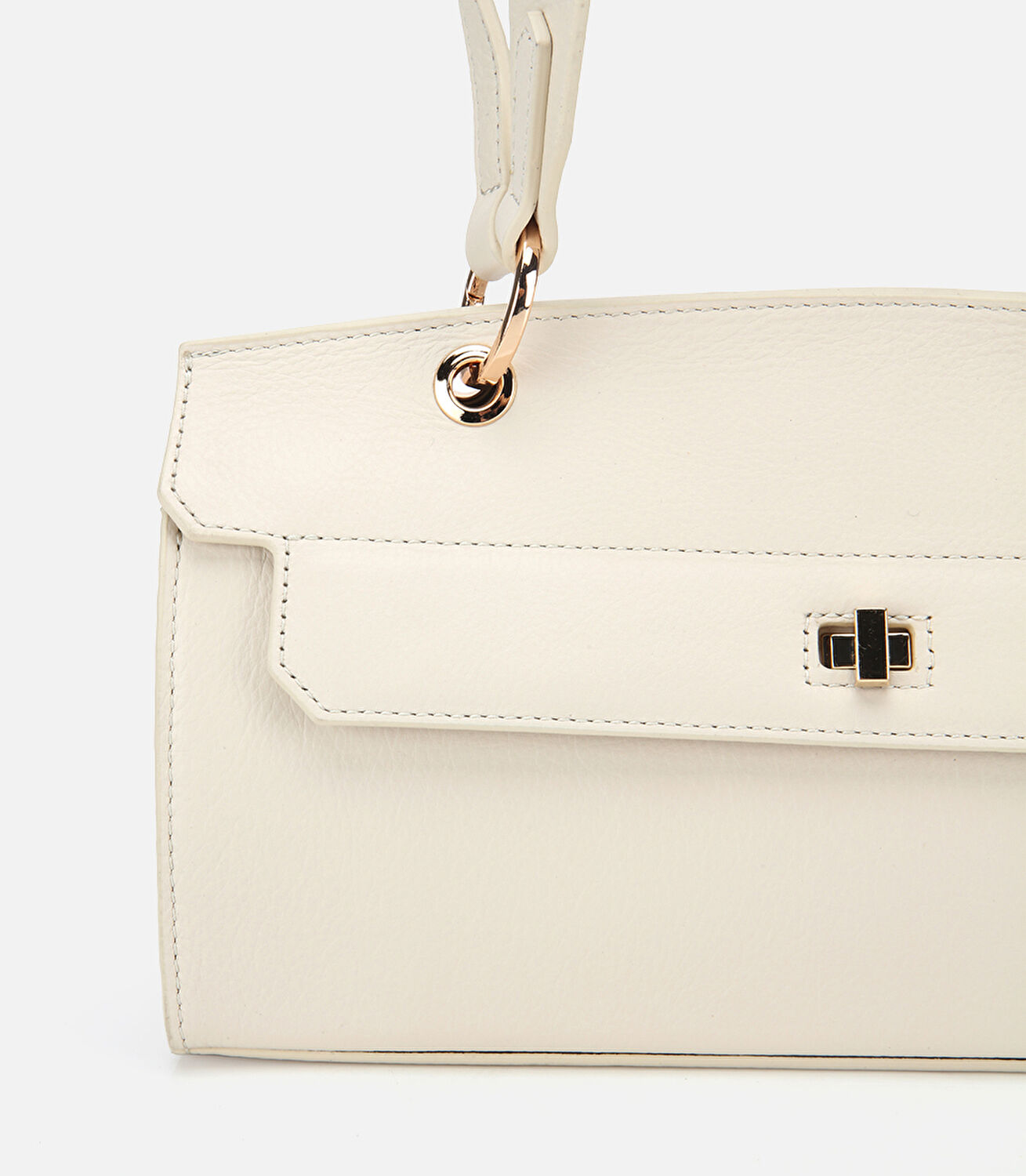 Kadın Deri Ekru Kilit Detaylı Omuz Çantası