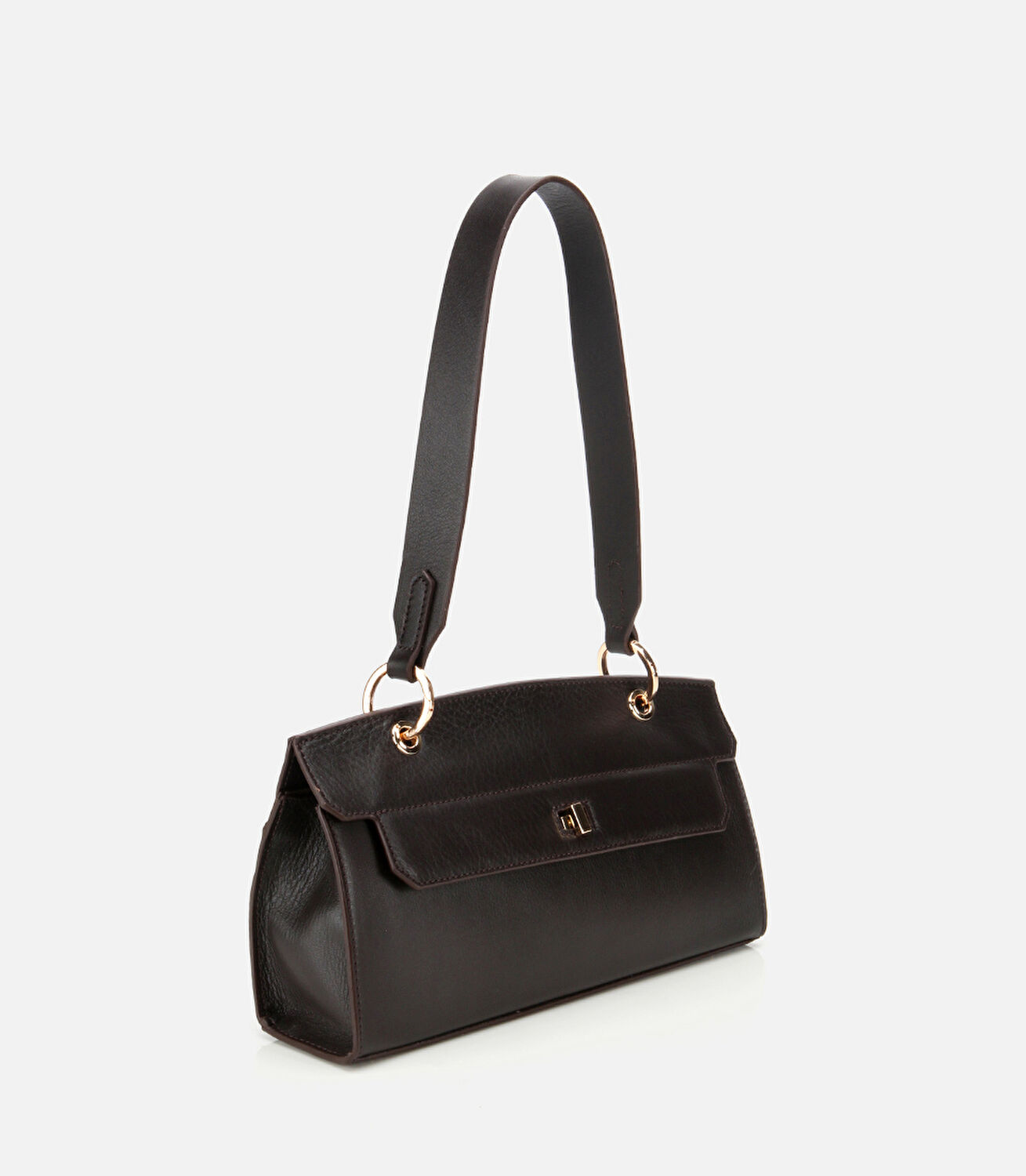 Kadın Deri Kahverengi Kilit Detaylı Omuz Çantası