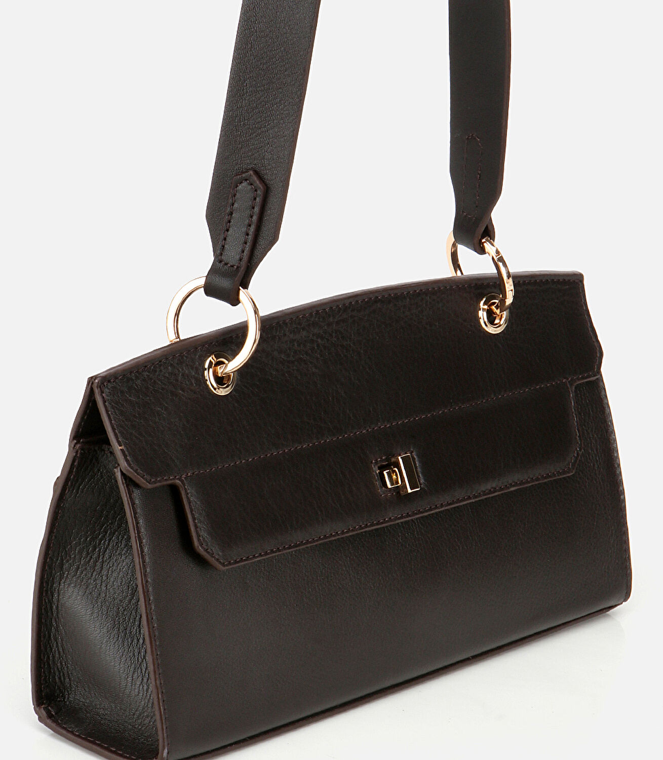 Kadın Deri Kahverengi Kilit Detaylı Omuz Çantası