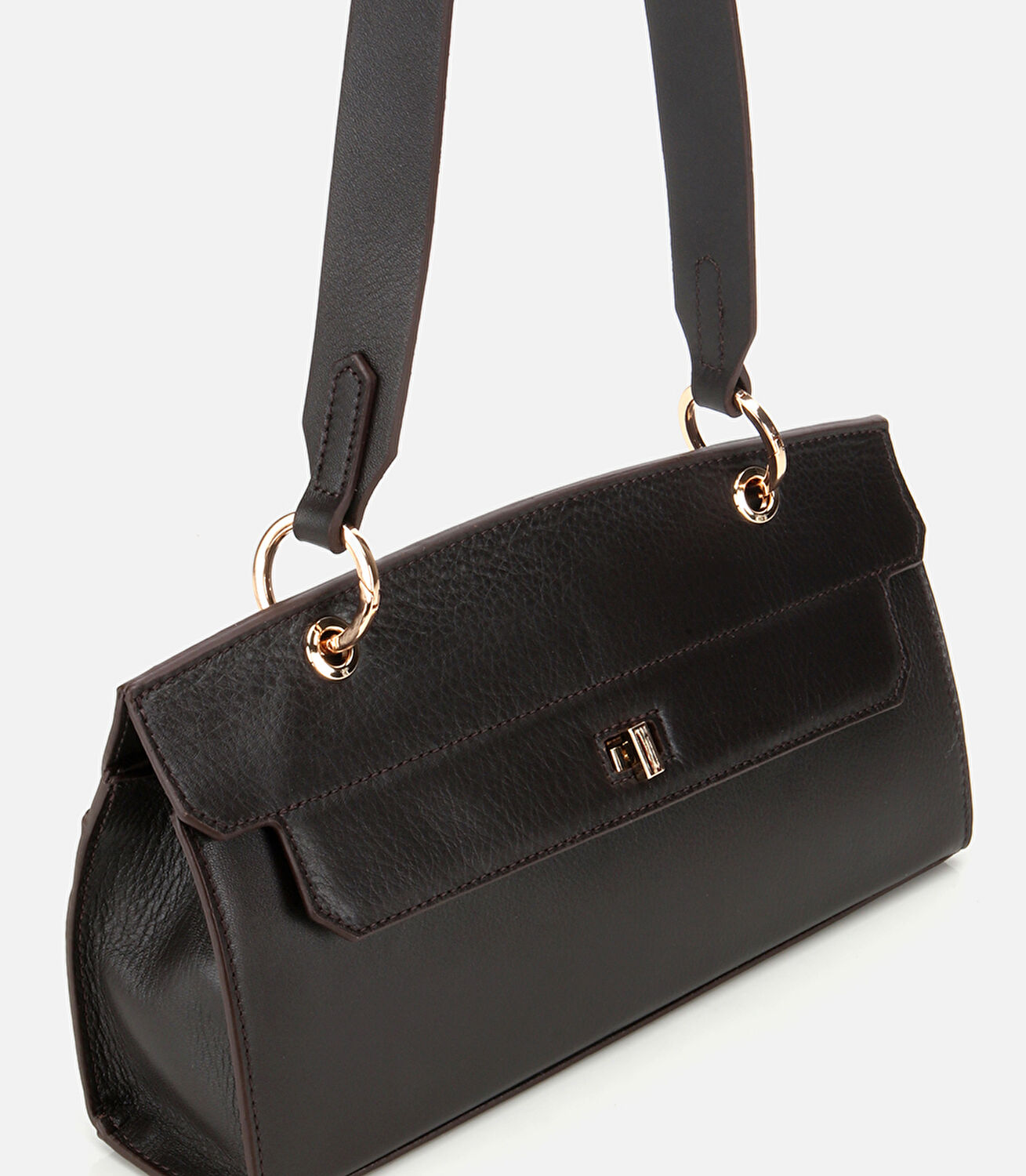 Kadın Deri Kahverengi Kilit Detaylı Omuz Çantası