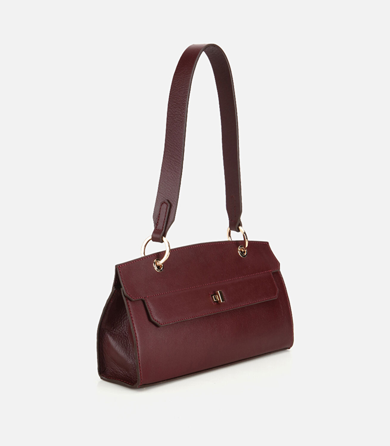 Kadın Deri Bordo Kilit Detaylı Omuz Çantası
