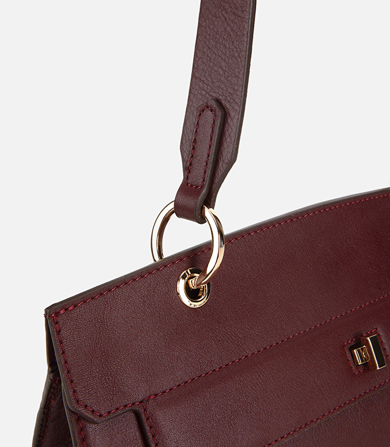 Kadın Deri Bordo Kilit Detaylı Omuz Çantası