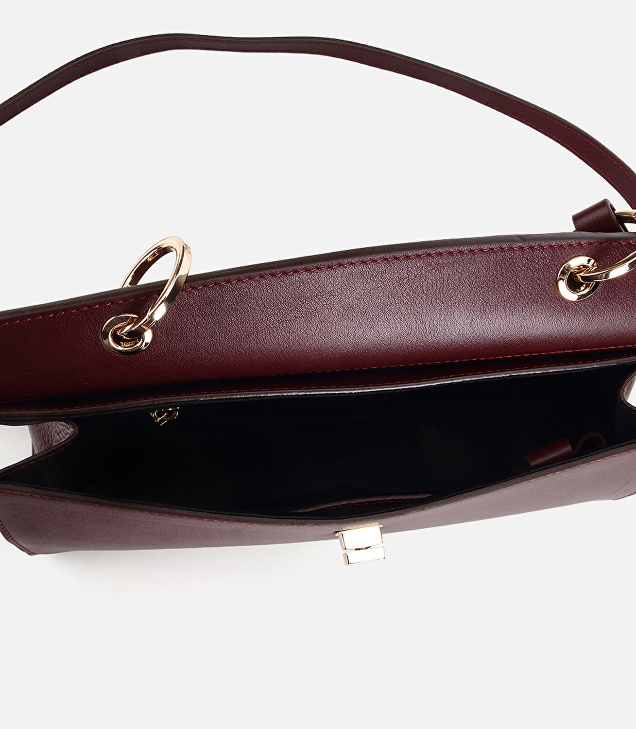 Kadın Deri Bordo Kilit Detaylı Omuz Çantası