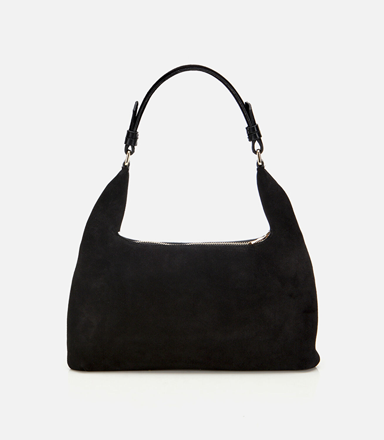 Kadın Süet Deri Siyah Cepli Tokalı Omuz Çantası