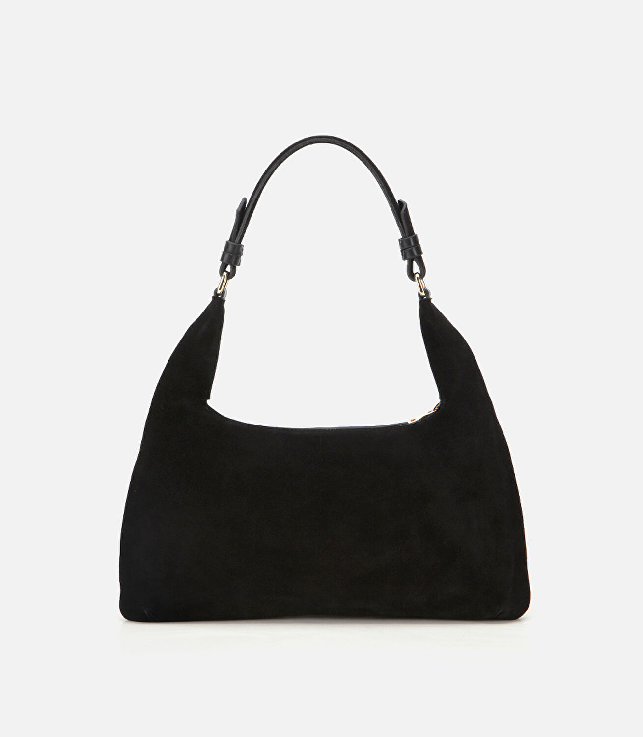 Kadın Süet Deri Siyah Cepli Tokalı Omuz Çantası