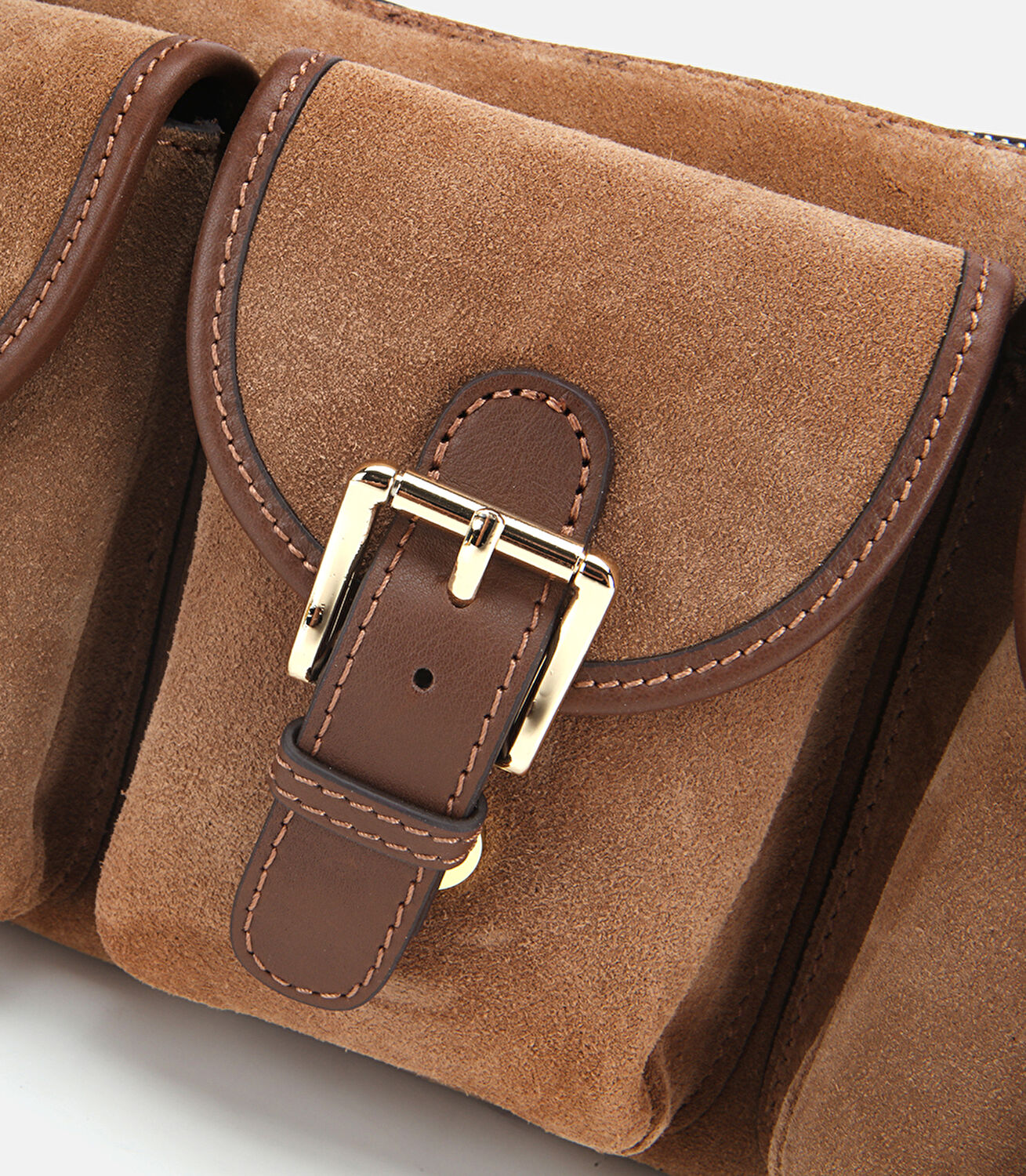 Kadın Süet Deri Taba Cepli Tokalı Omuz Çantası