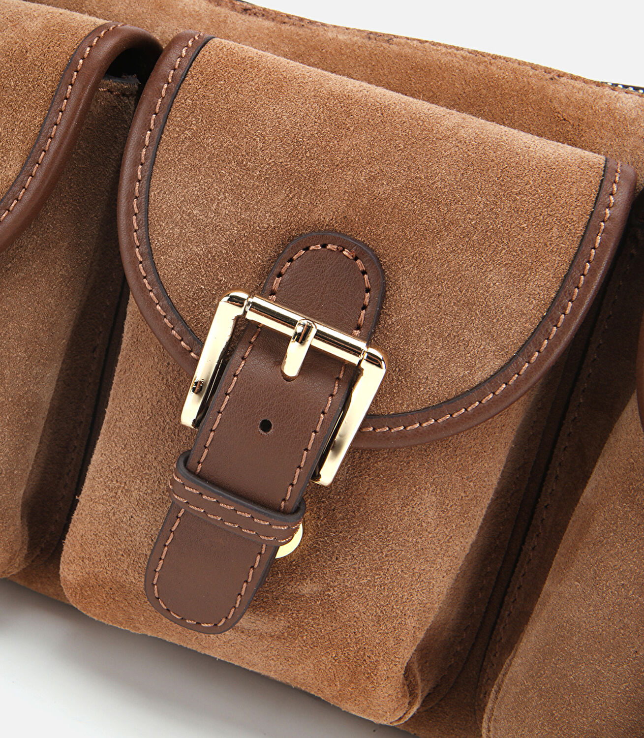 Kadın Süet Deri Taba Cepli Tokalı Omuz Çantası