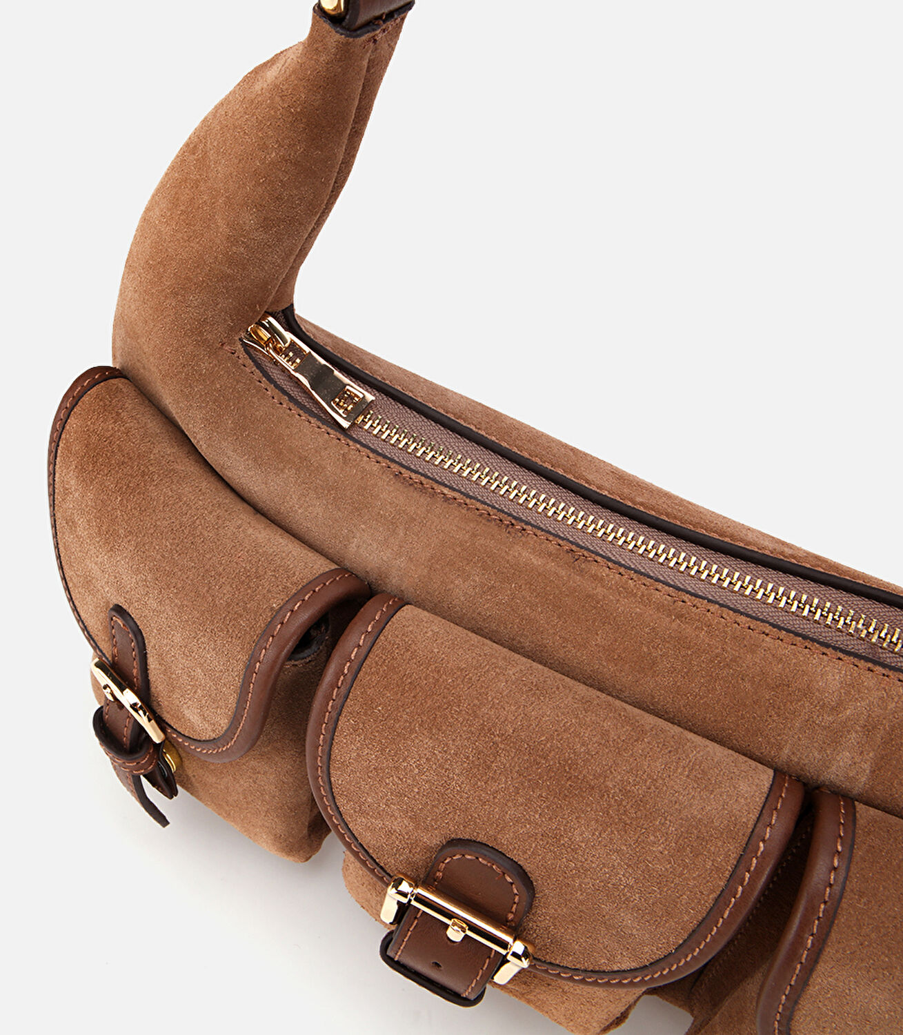 Kadın Süet Deri Taba Cepli Tokalı Omuz Çantası