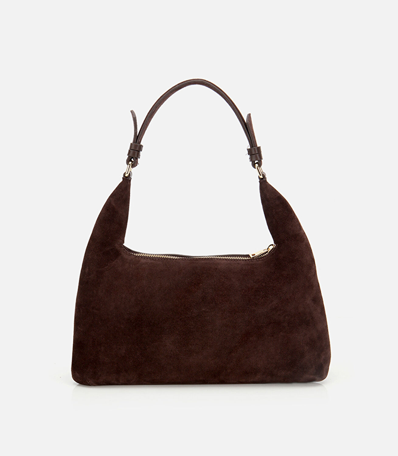 Kadın Süet Deri Kahverengi Cepli Tokalı Omuz Çantası