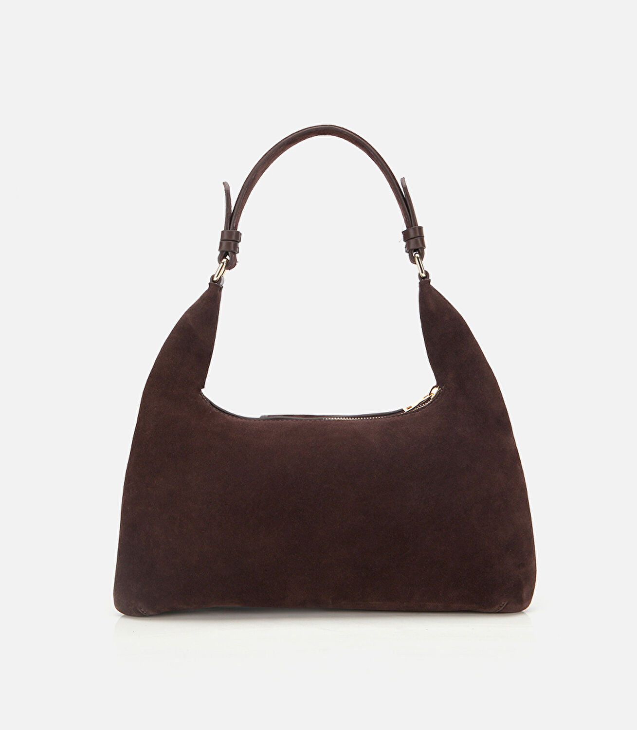 Kadın Süet Deri Kahverengi Cepli Tokalı Omuz Çantası