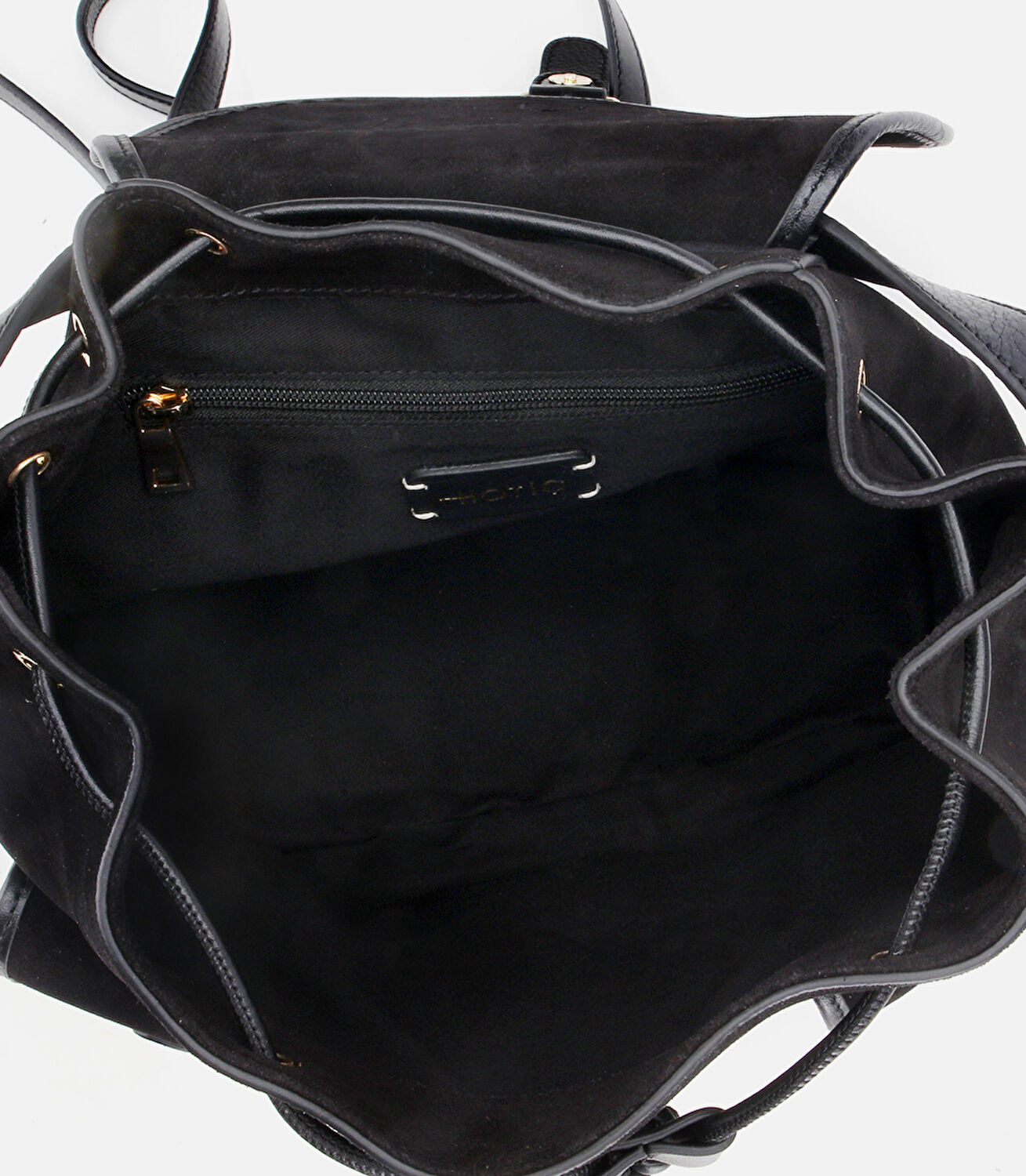 Kadın Süet Deri Siyah Cepli Tokalı Sırt Çantası