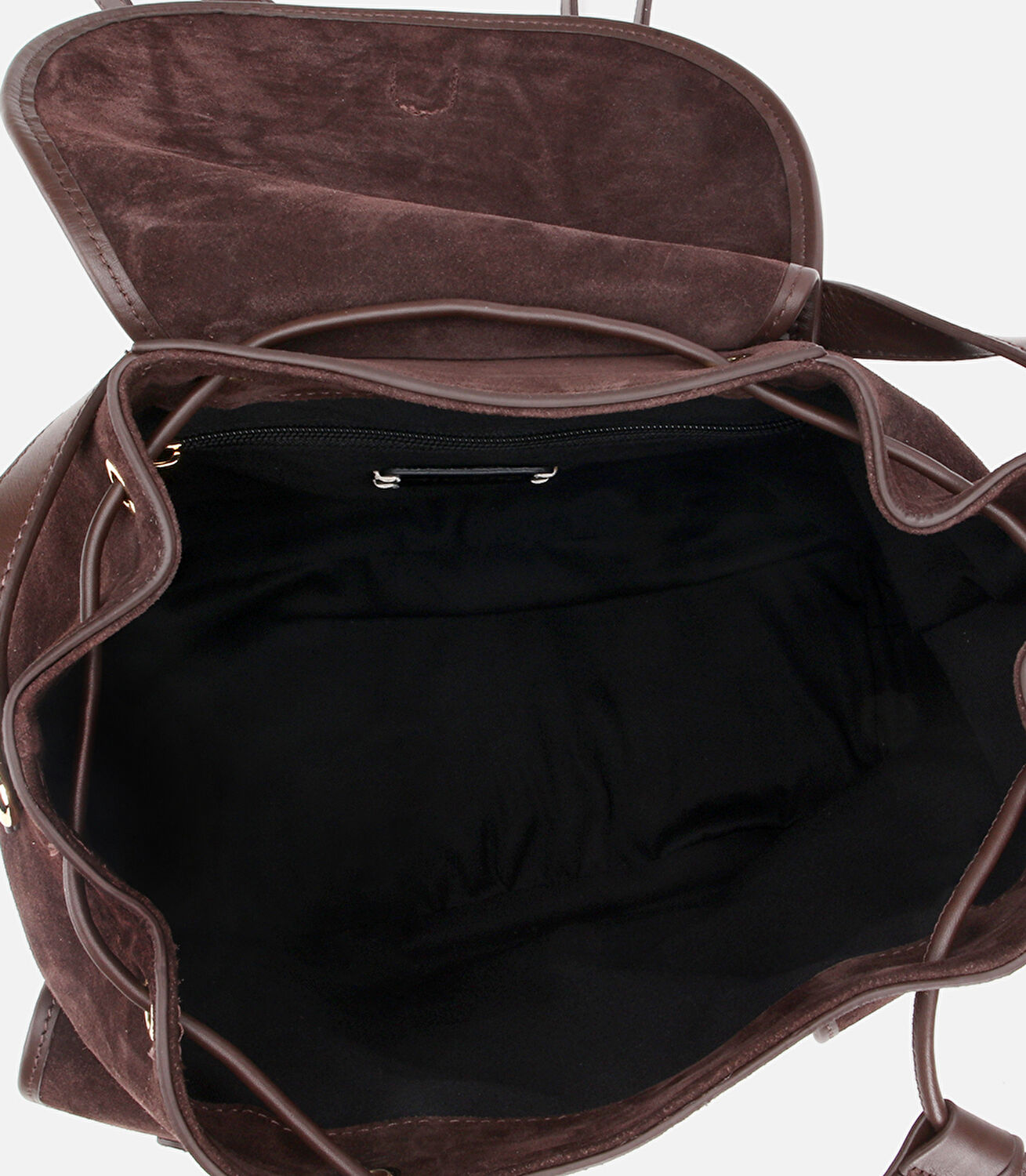 Kadın Süet Deri Kahverengi Cepli Tokalı Sırt Çantası