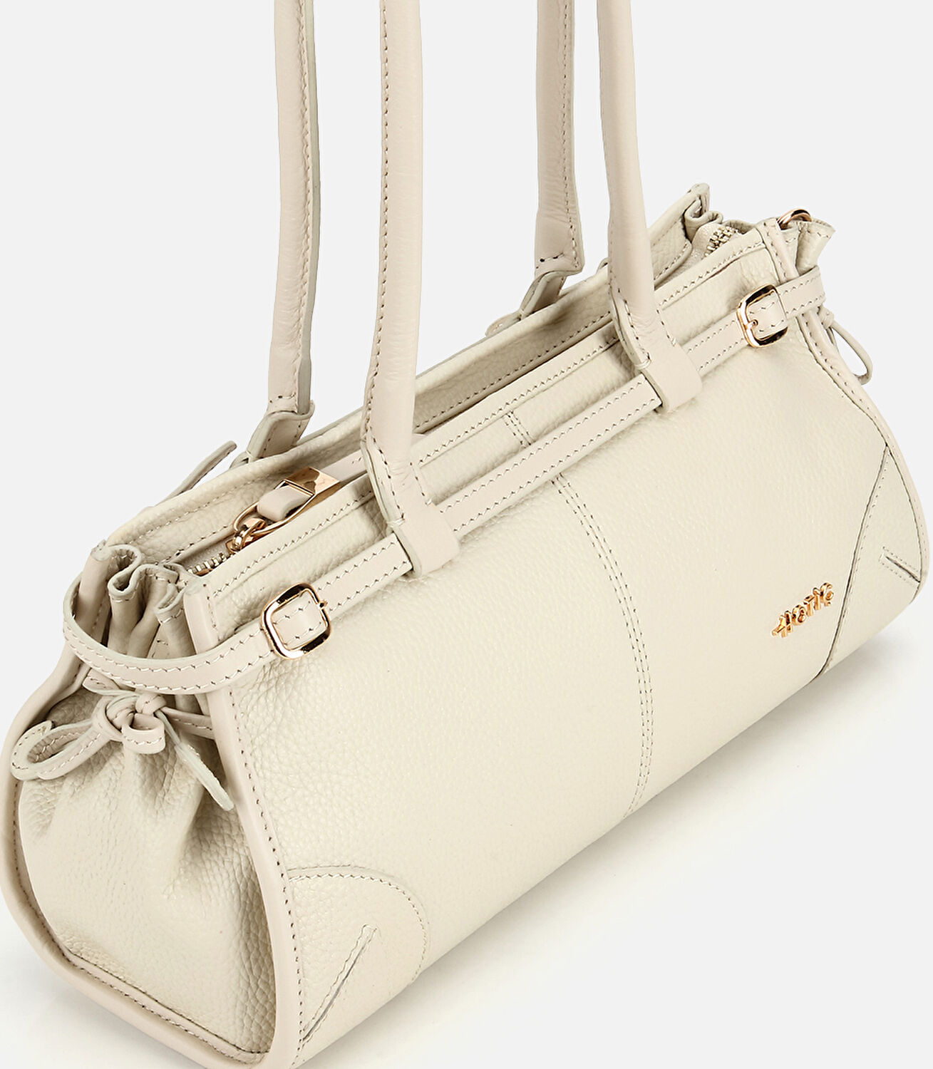 Kadın Deri Beyaz Bowling Omuz Çantası