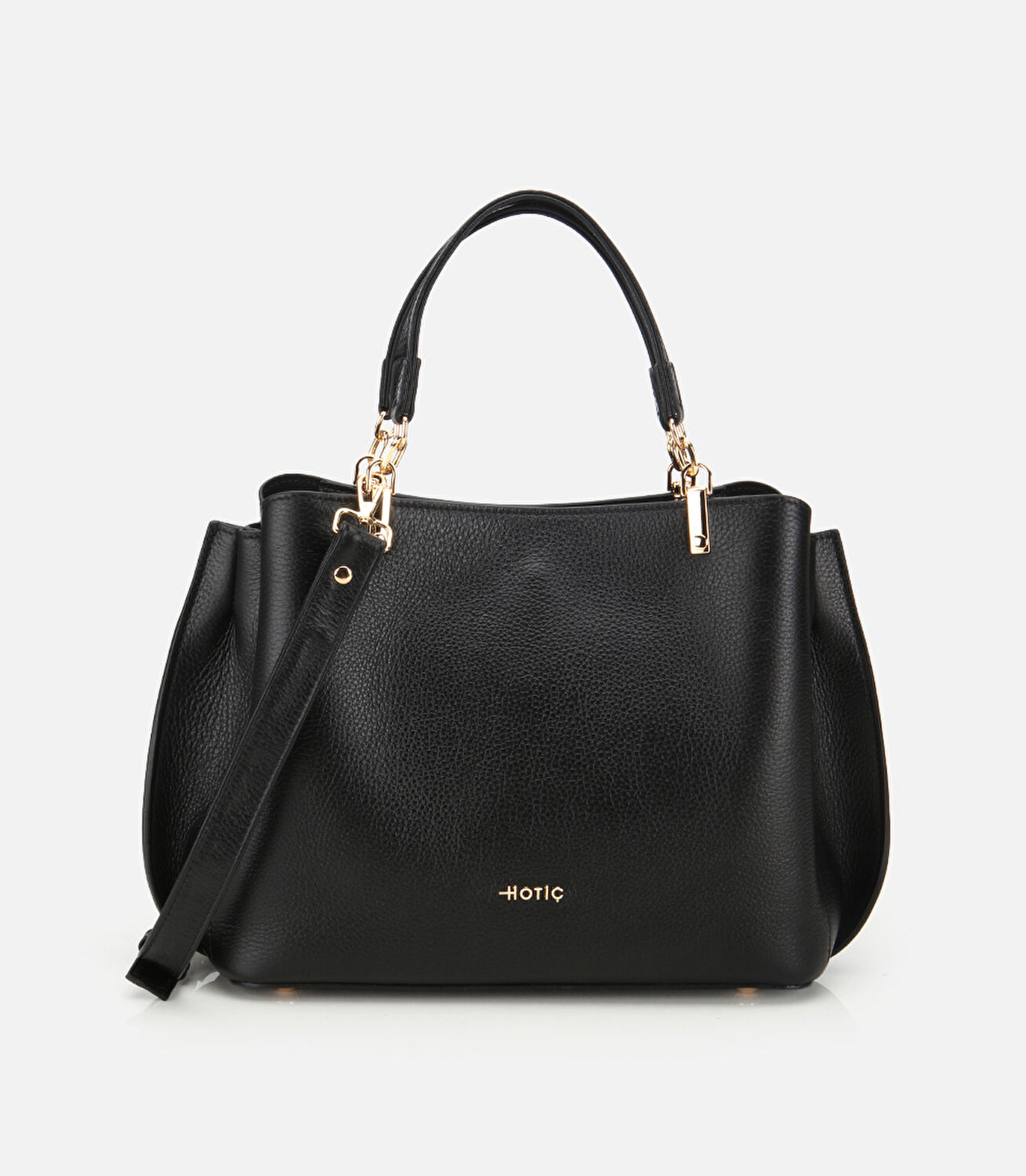 Kadın Deri Siyah Fermuarlı Omuz Çantası