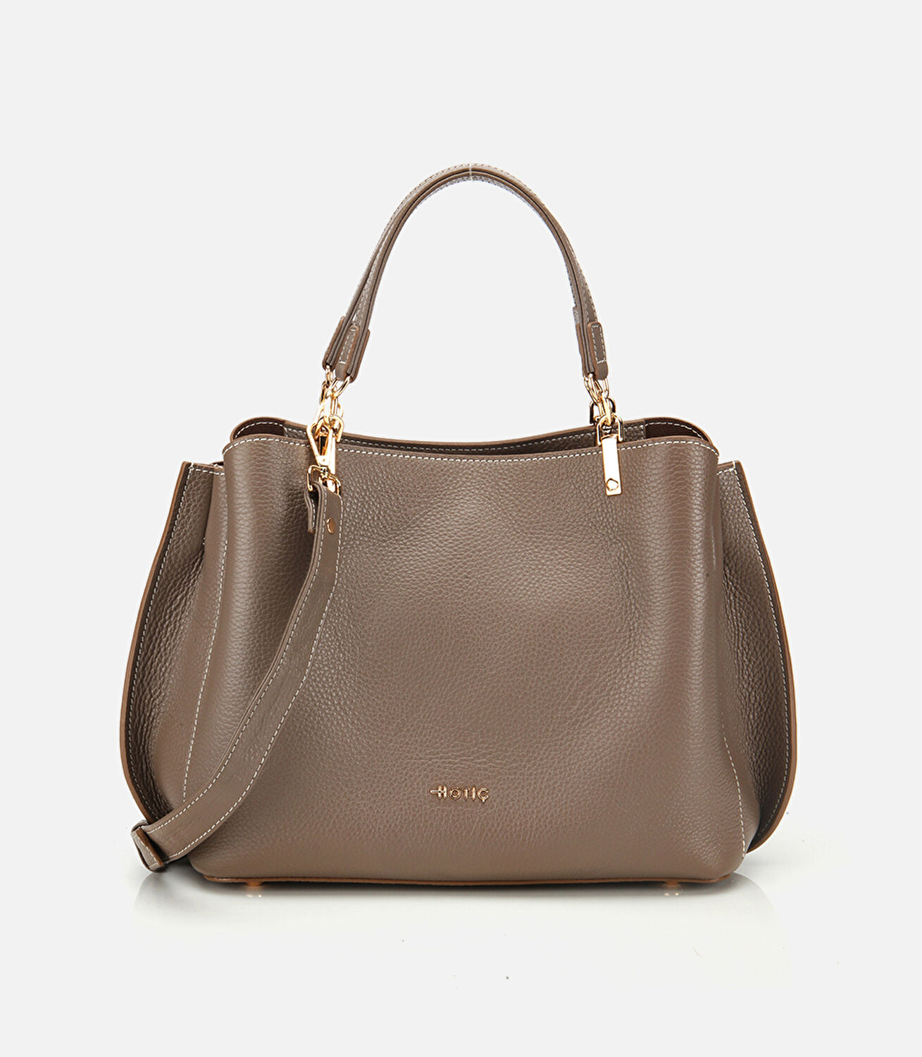 Kadın Deri Vizon Fermuarlı Omuz Çantası