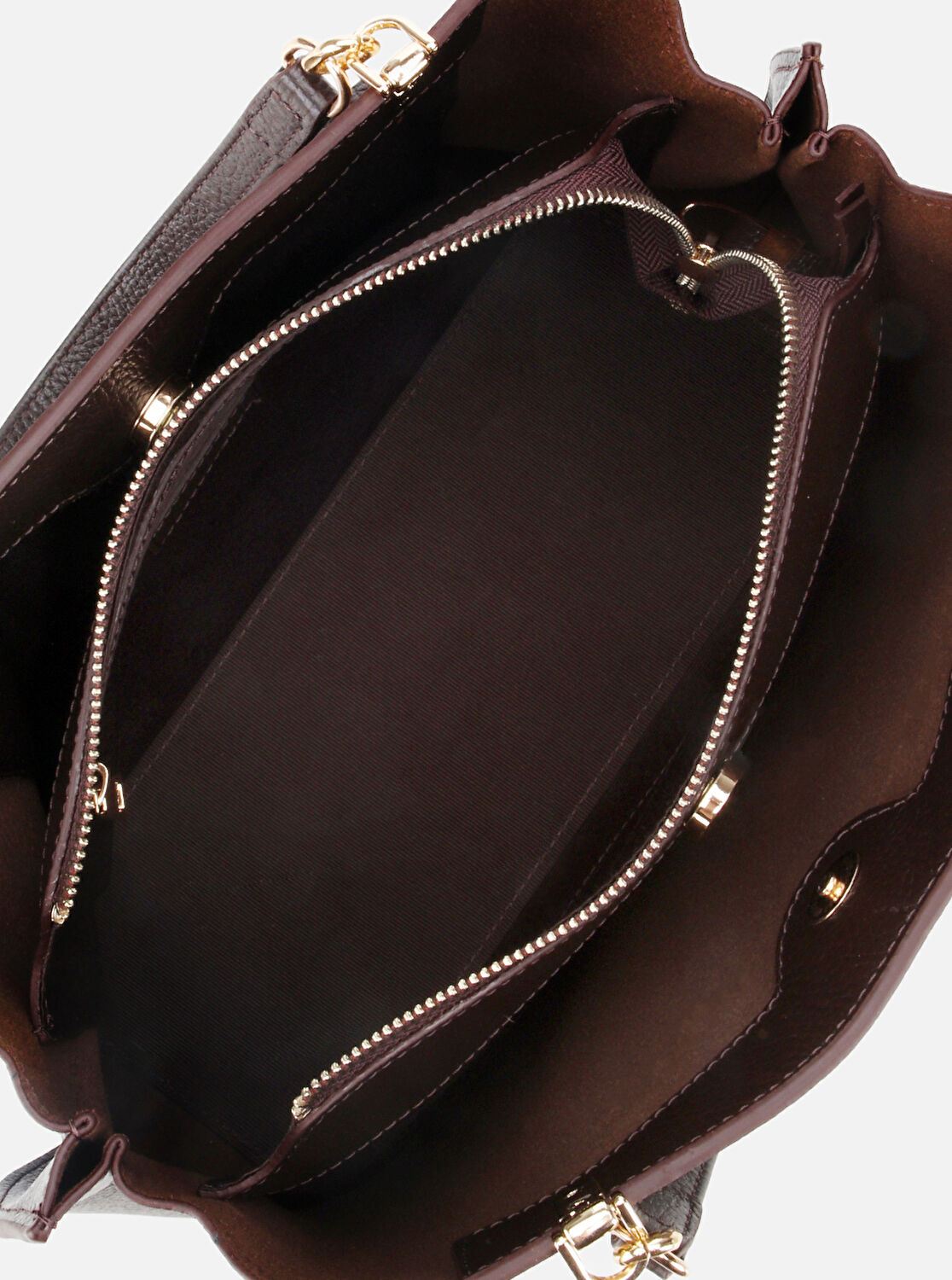 Kadın Deri Kahverengi Fermuarlı Omuz Çantası