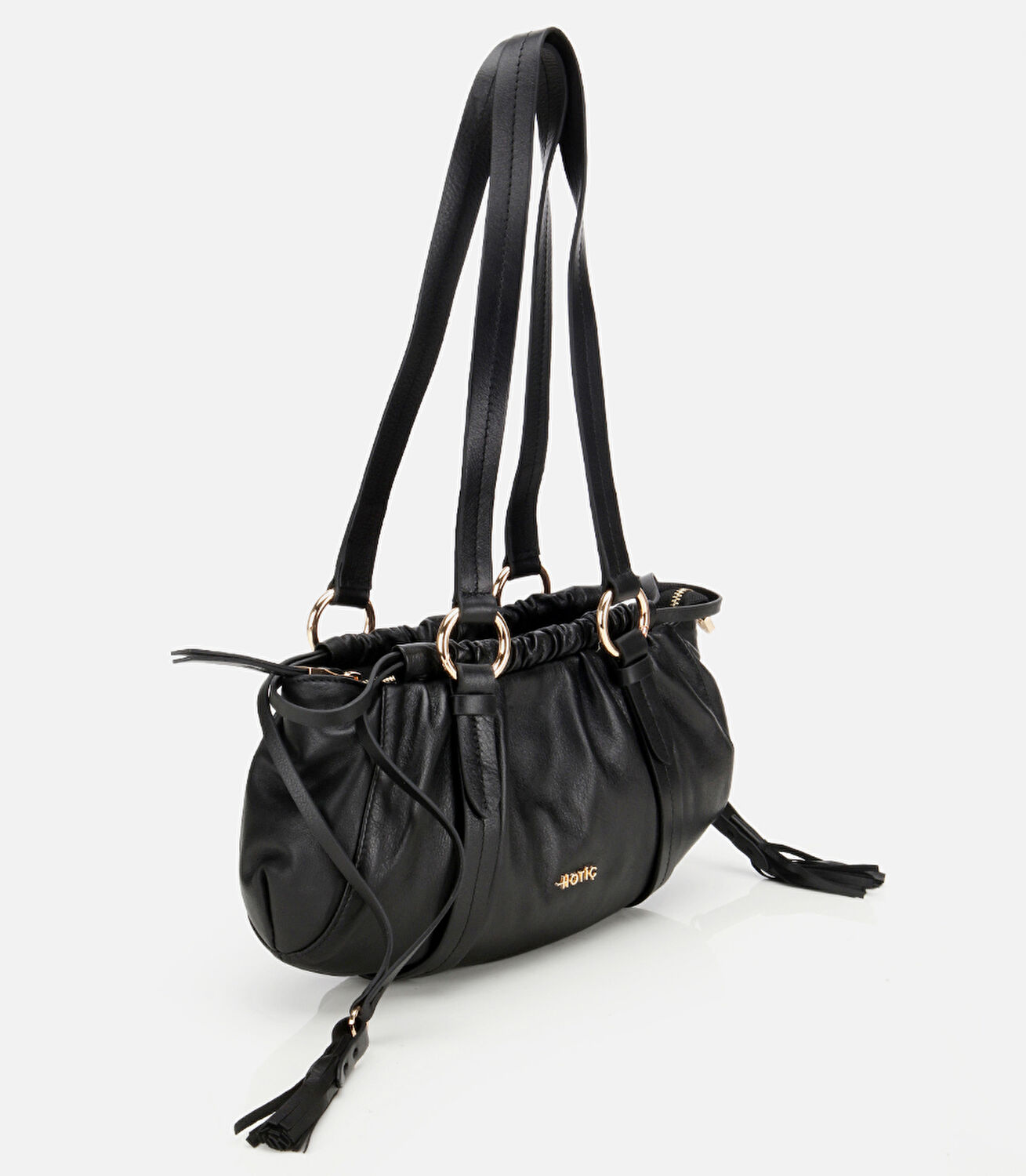 Kadın Deri Siyah Yumuşak Dokulu Bowling Omuz Çantası