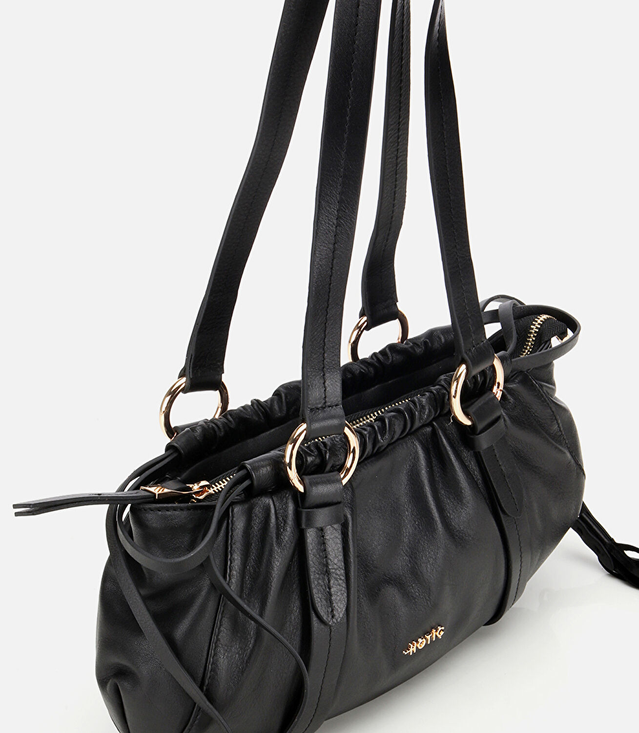 Kadın Deri Siyah Yumuşak Dokulu Bowling Omuz Çantası