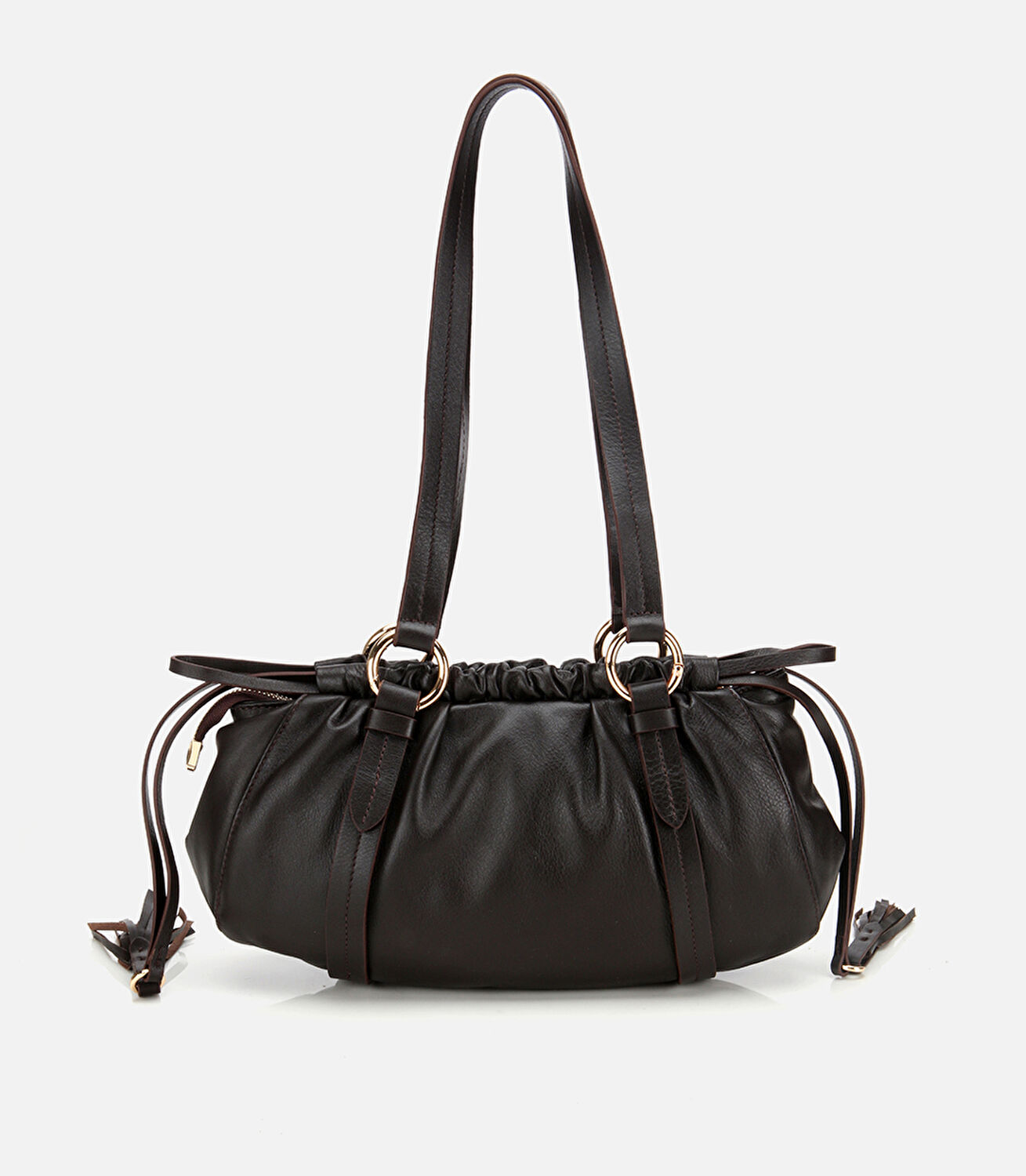 Kadın Deri Kahverengi Yumuşak Dokulu Bowling Omuz Çantası