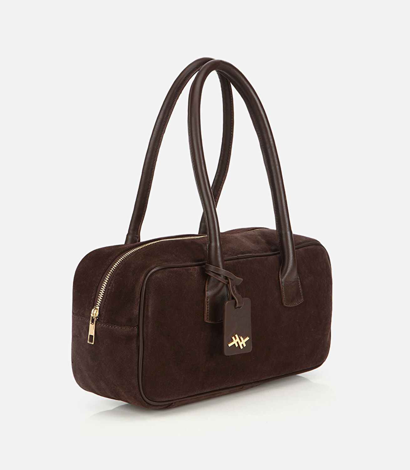 Kadın Süet Deri Kahverengi Bowling Omuz Çantası