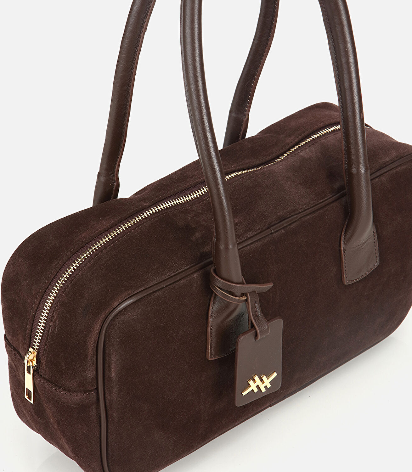 Kadın Süet Deri Kahverengi Bowling Omuz Çantası