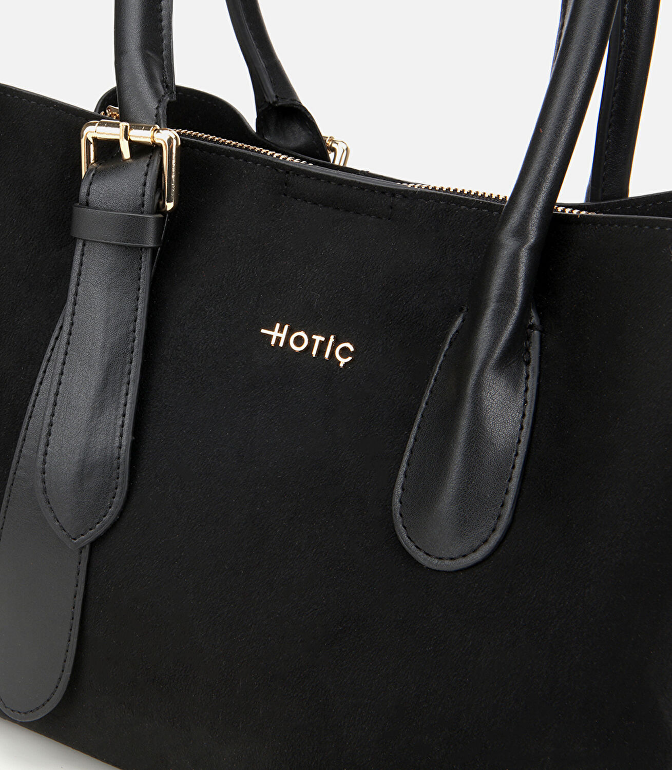 Kadın Süet Siyah Kemer Detaylı Omuz Çantası