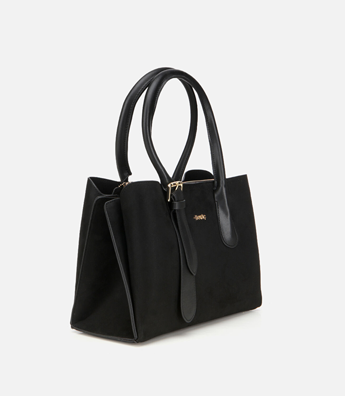 Kadın Süet Siyah Kemer Detaylı Omuz Çantası